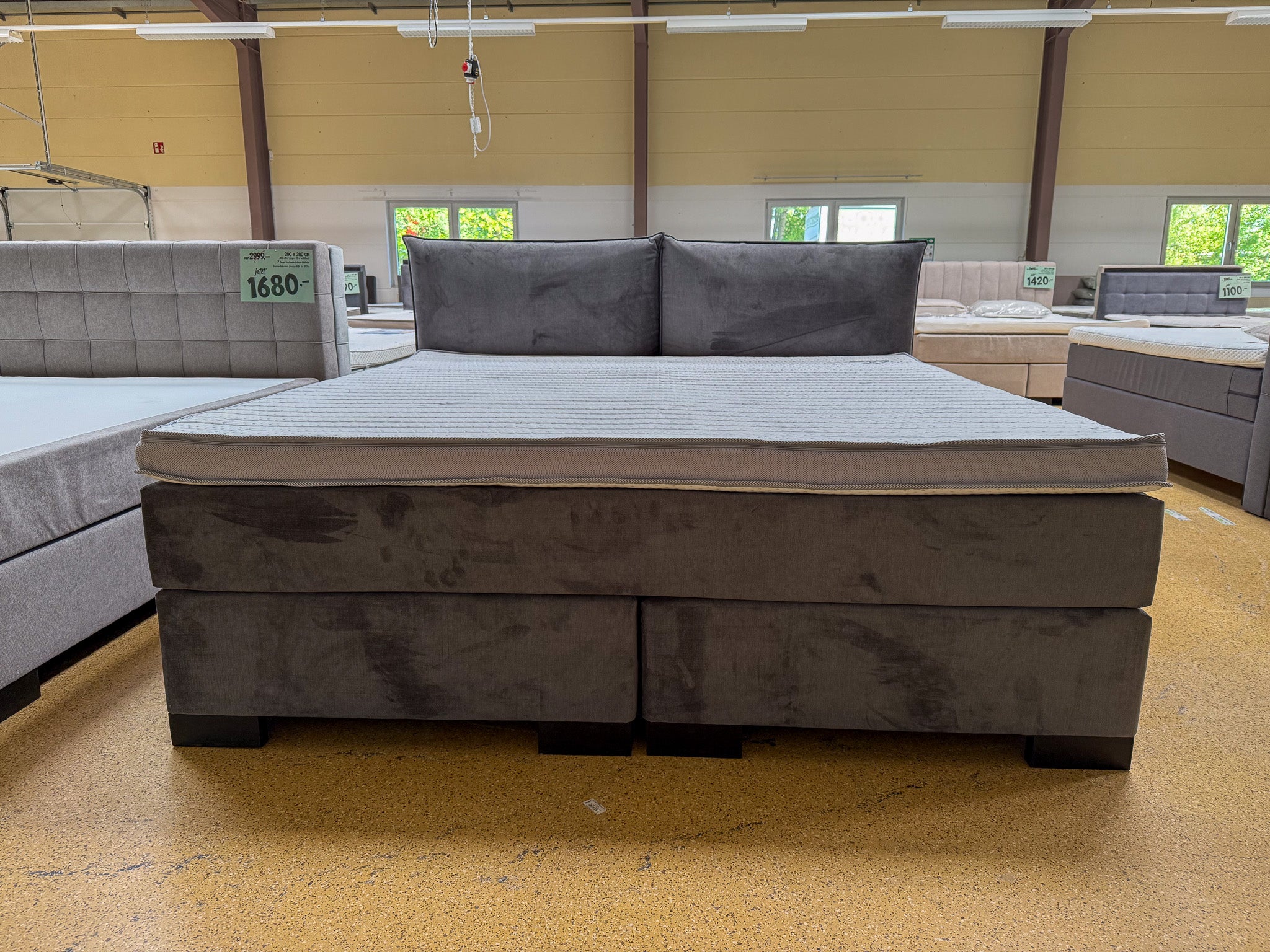 Boxspringbett 200x200 Stoff Samt Dunkelgrau 5 Teilig