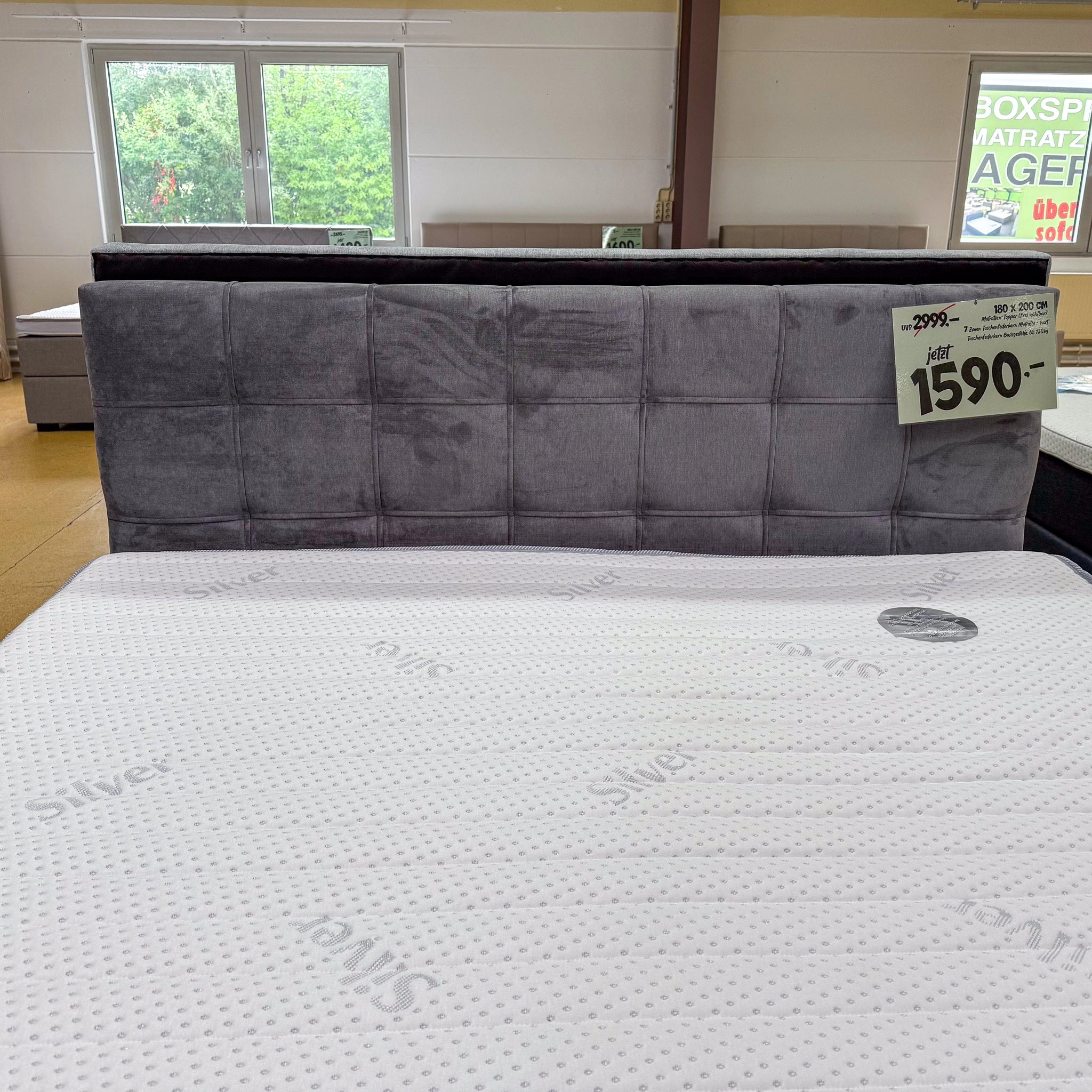 Boxspringbett 180x200 Stoff Grau Samt 5 Teilig