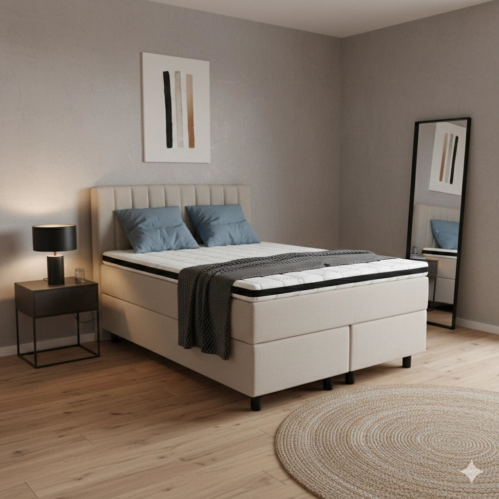 Boxspringbett 140x200 Stoff Beige 5 Teilig