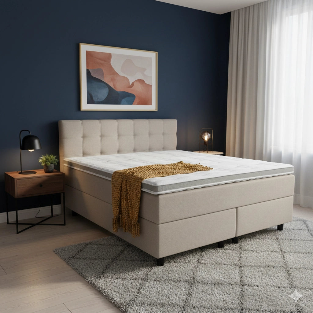 Boxspringbett 180x200 Stoff Beige 5 Teilig