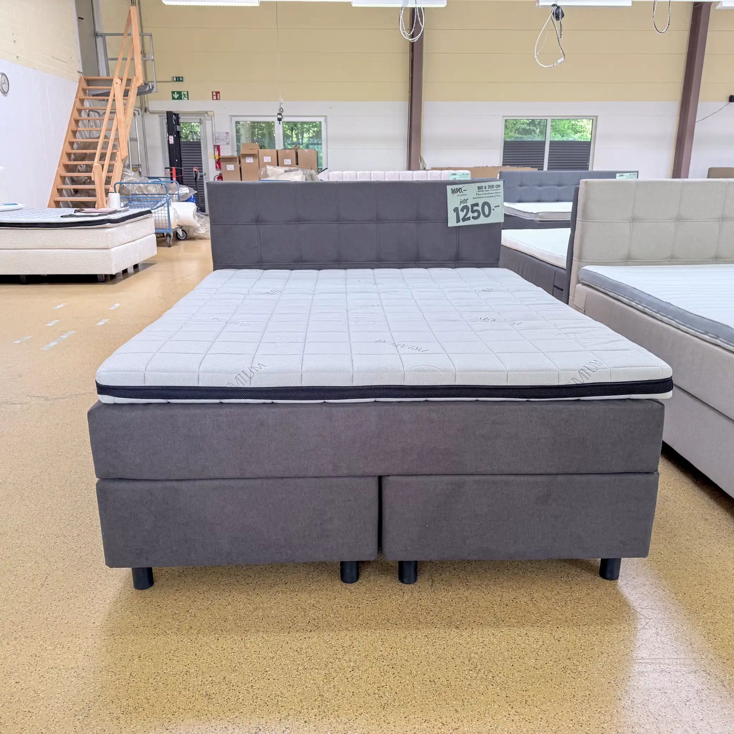 Boxspringbett 160x200 Stoff Dunkelgrau 5 Teilig