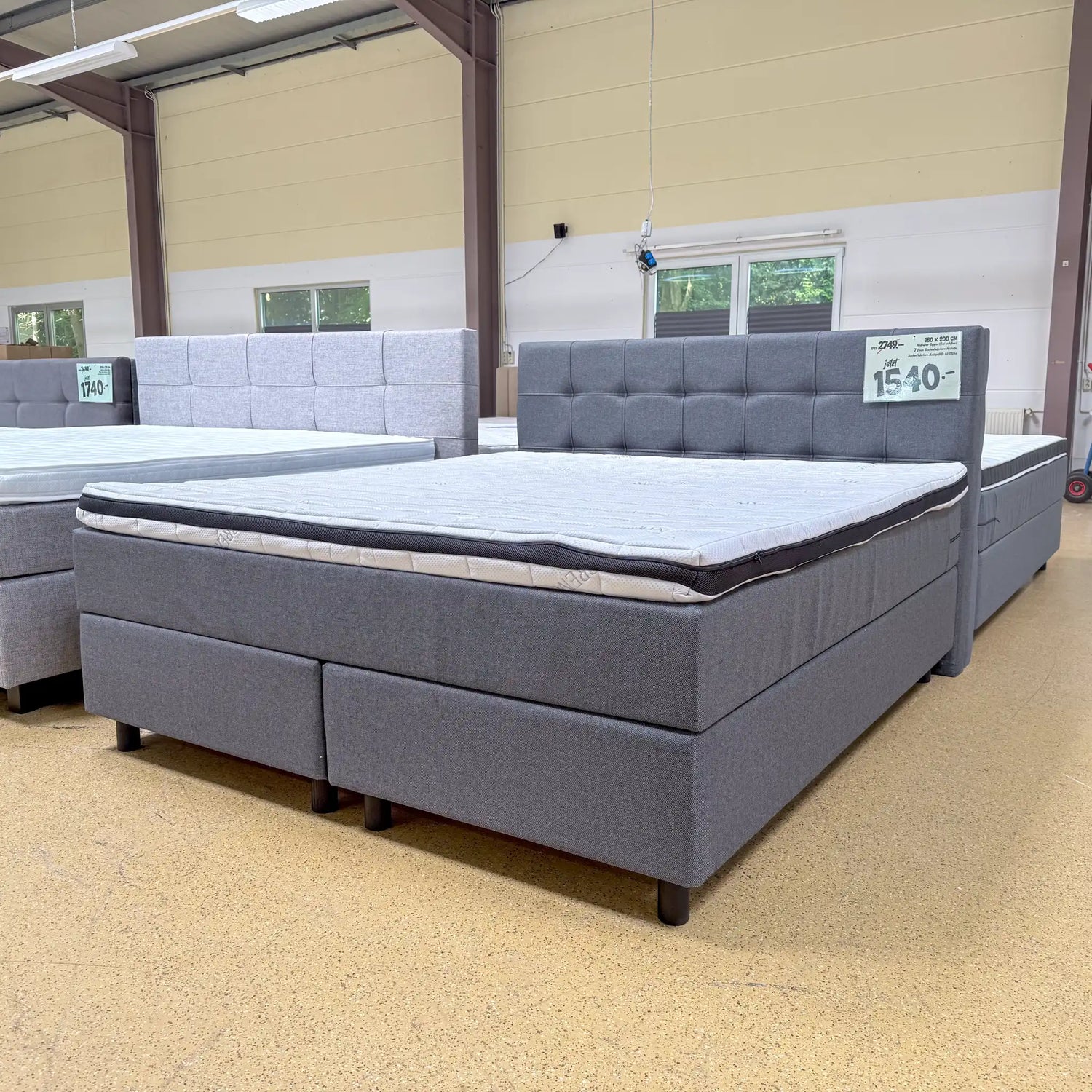 Boxspringbett 180x200 Stoff Grau 5 Teilig