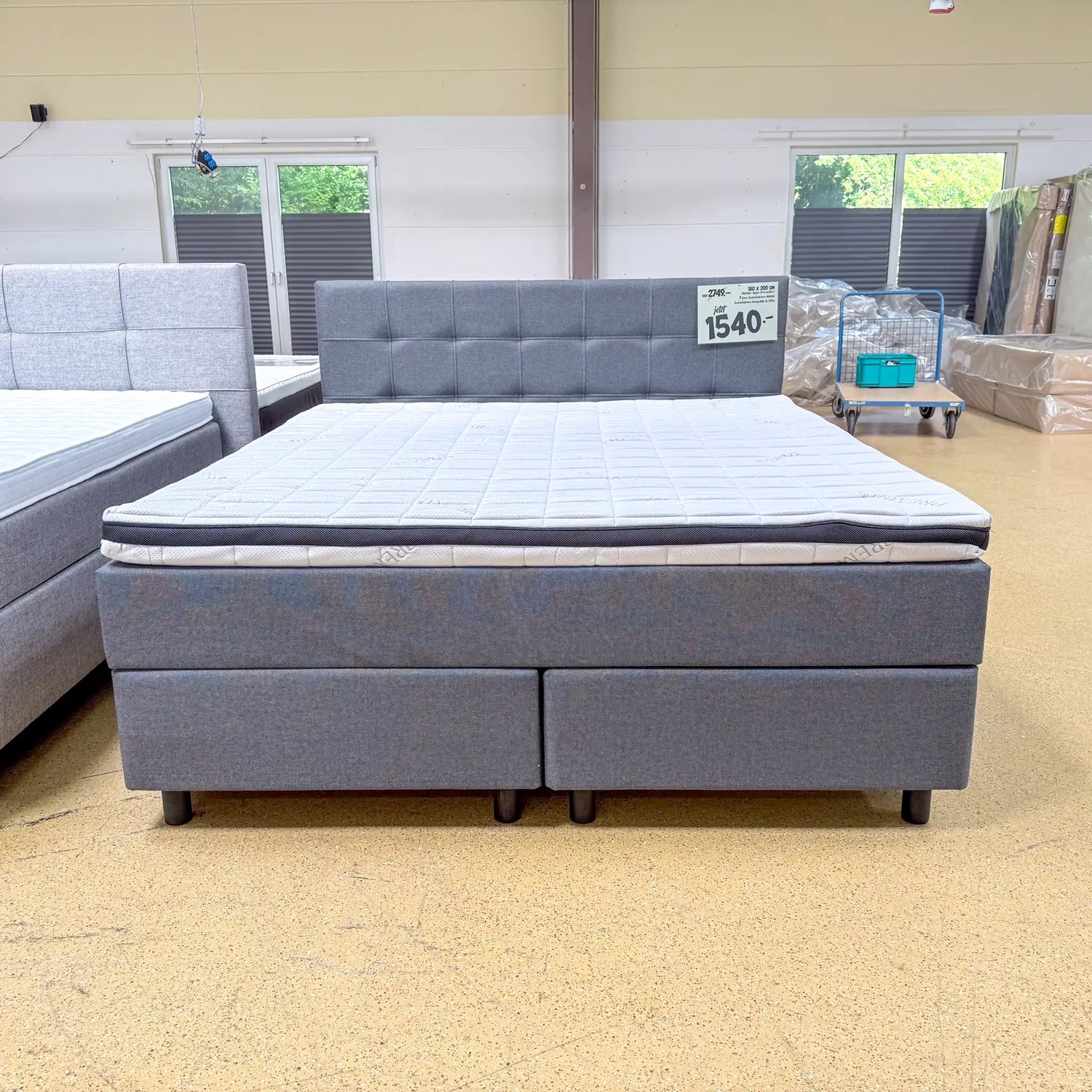 Boxspringbett 180x200 Stoff Grau 5 Teilig