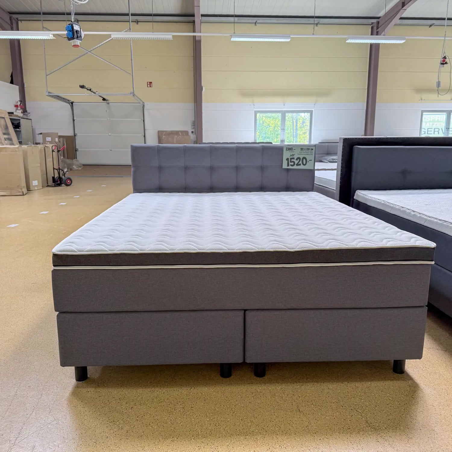Boxspringbett 180x220 Grau Stoff 5 Teilig