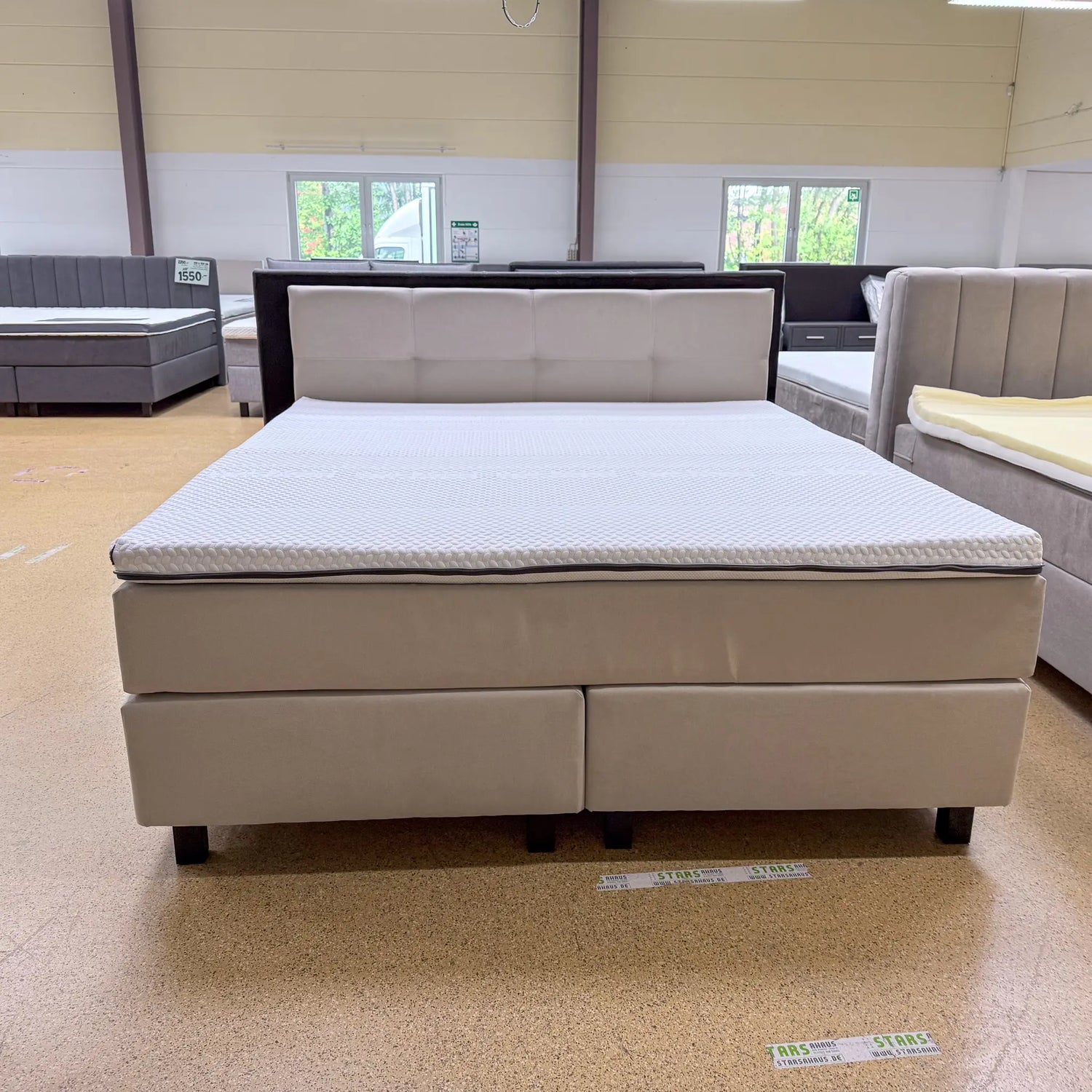 Boxspringbett 180x200 Stoff Beige 5 Teilig