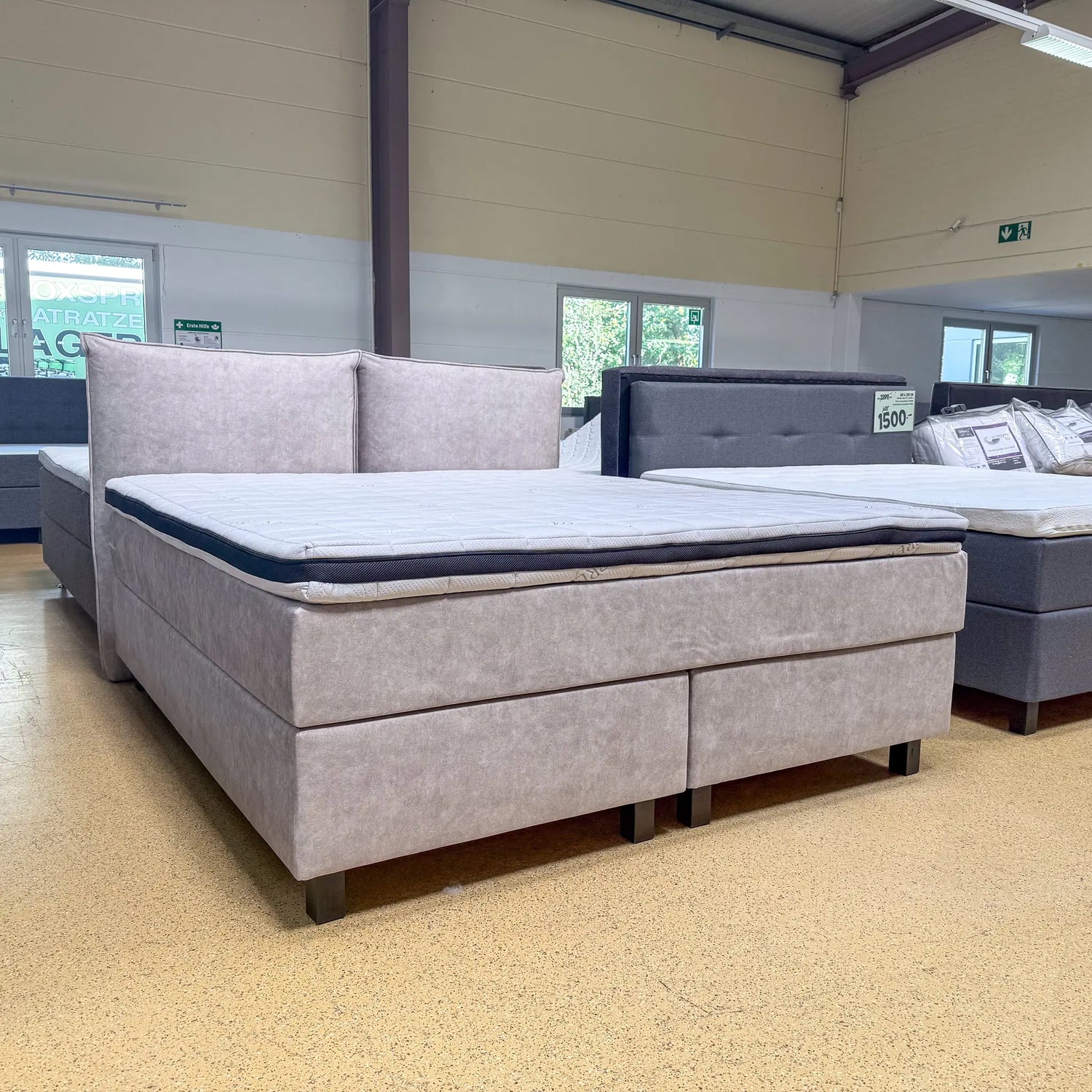 Boxspringbett 180x200 Stoff Beige 5 Teilig