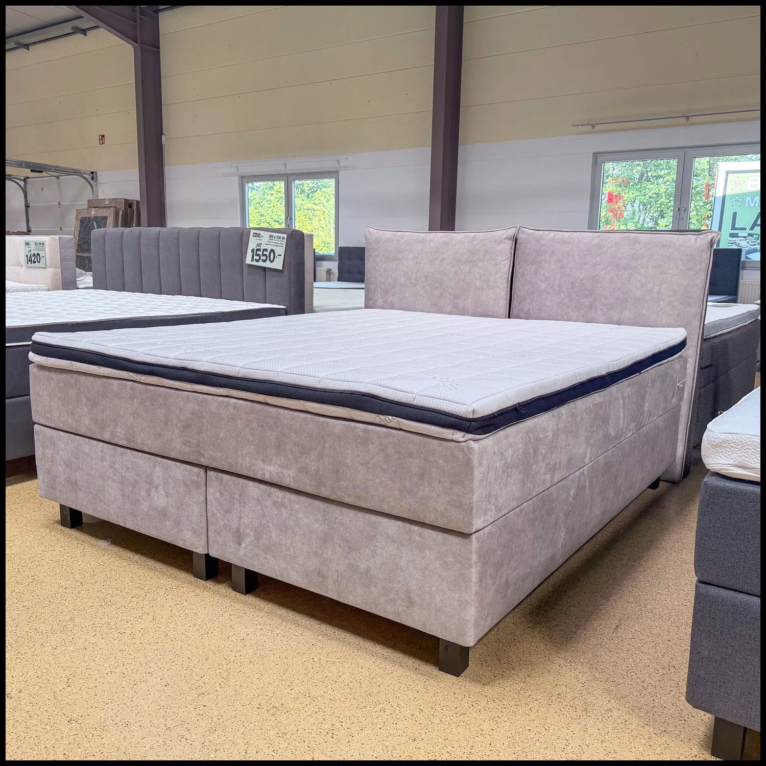 Boxspringbett 180x200 Stoff Beige 5 Teilig