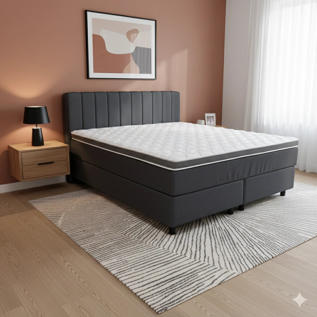 Boxspringbett 200x200 Dunkelgrau Stoff 5 Teilig