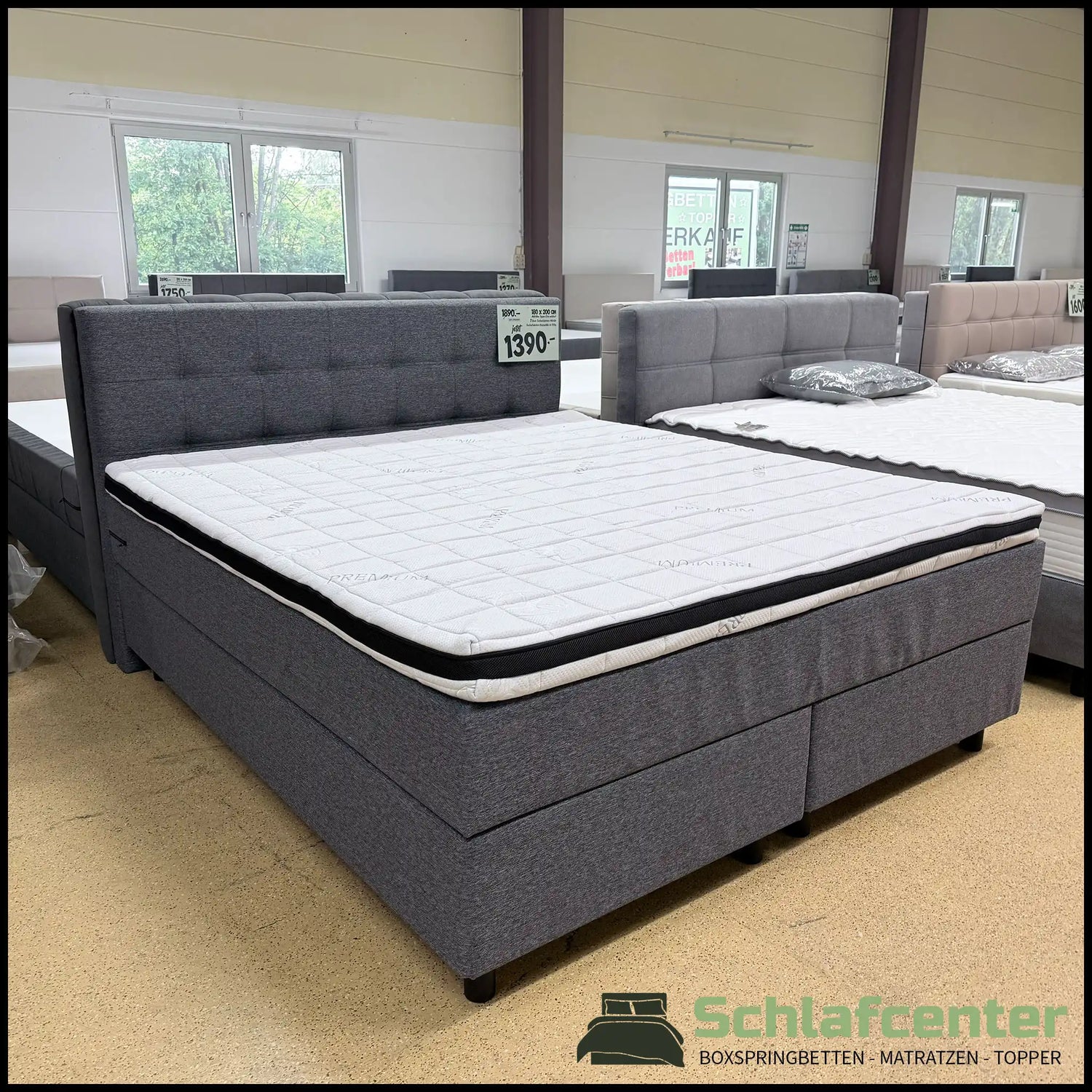 Boxspringbett 180x200 Stoff Grau 5 Teilig