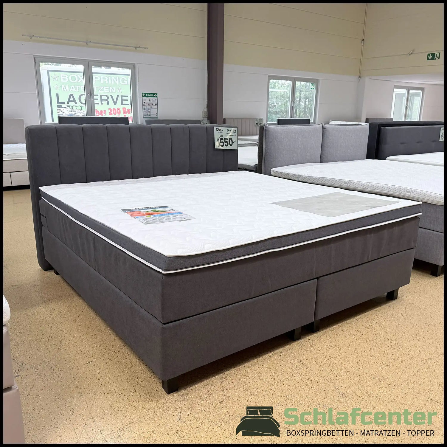 Boxspringbett 200x200 Dunkelgrau Stoff 5 Teilig