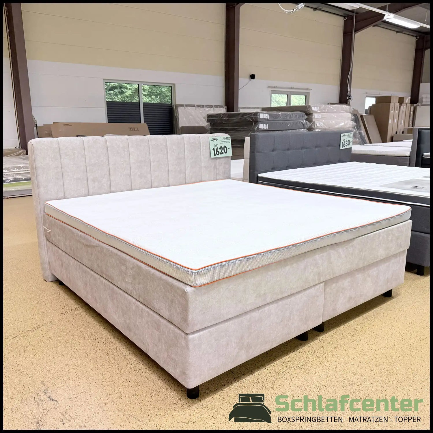 Boxspringbett 200x200 Beige Creme Stoff 5 Teilig