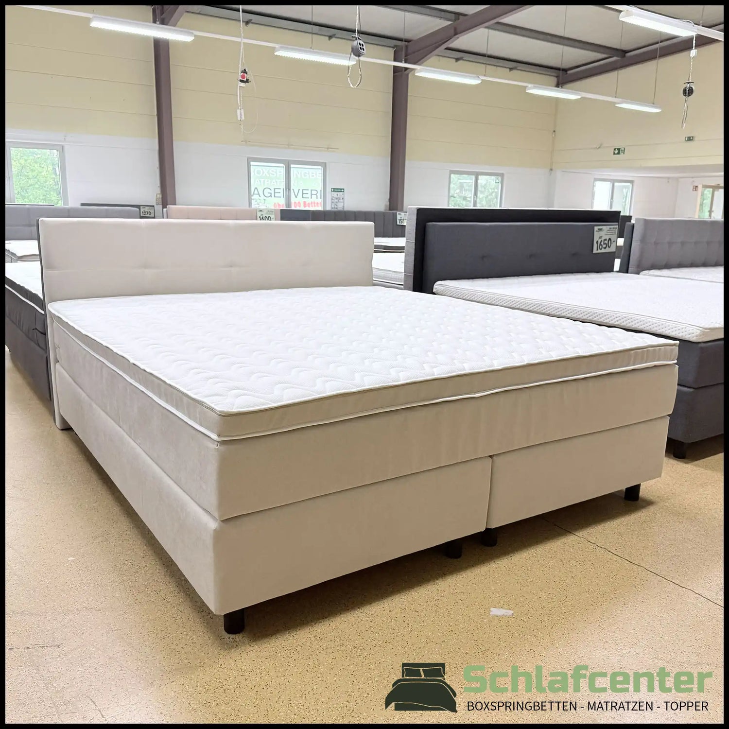 Boxspringbett 200x220 Stoff Beige 5 Teilig