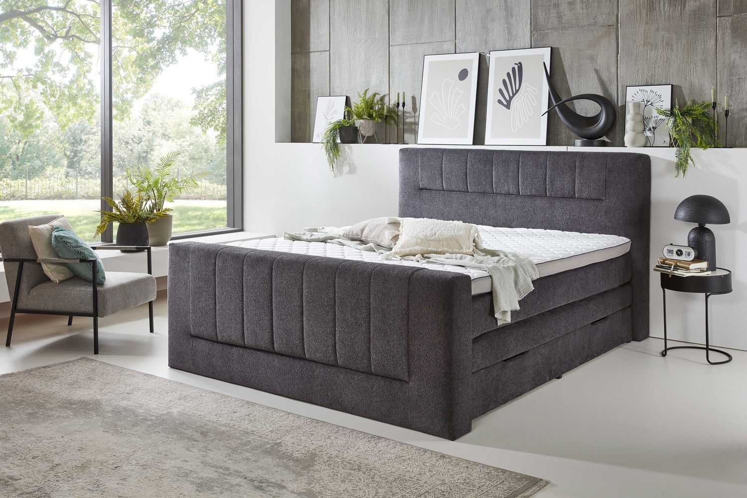 Boxspringbett 180x200 Anthrazit Grau Stauraum