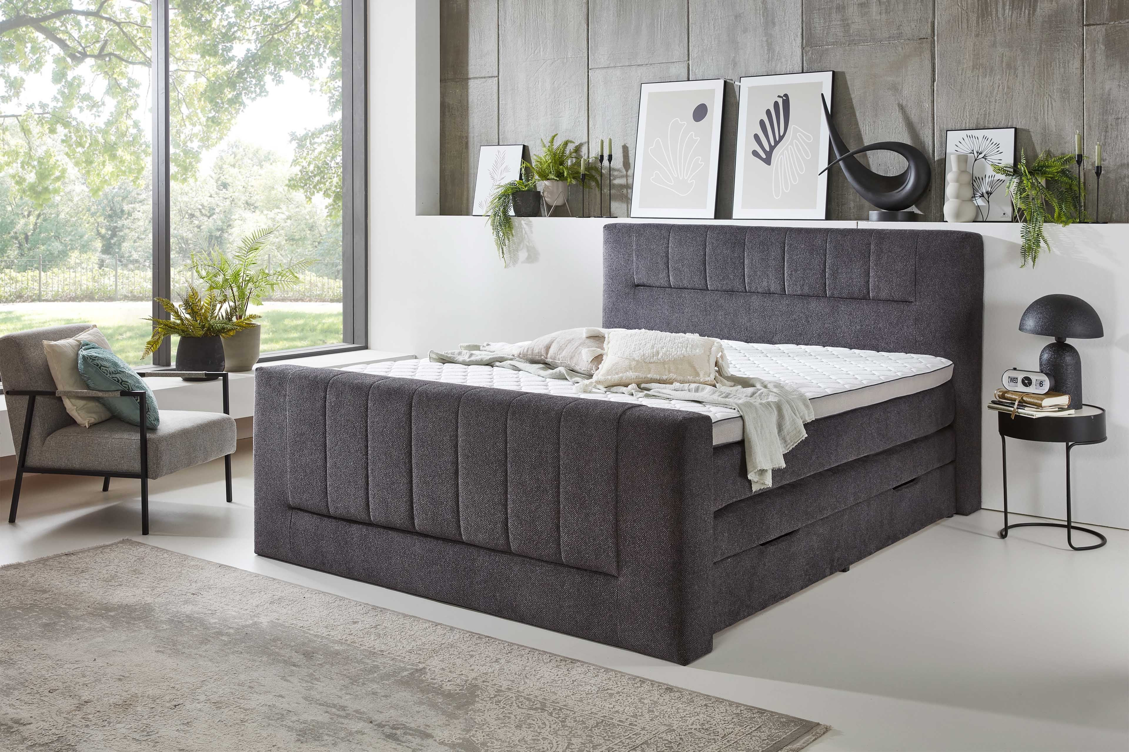 Boxspringbett mit Bettkasten anthrazit 180x200