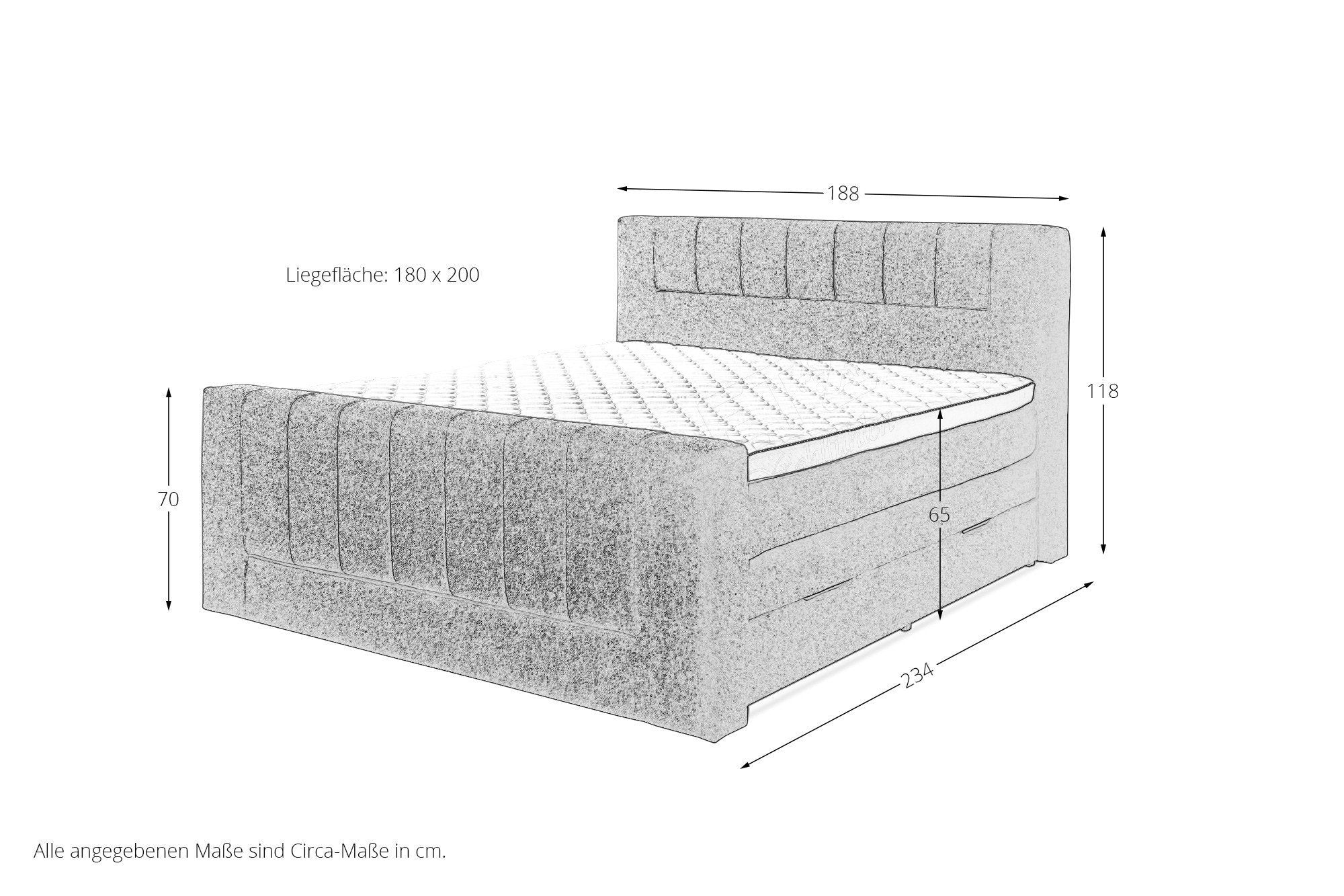 Boxspringbett mit Bettkasten anthrazit 180x200