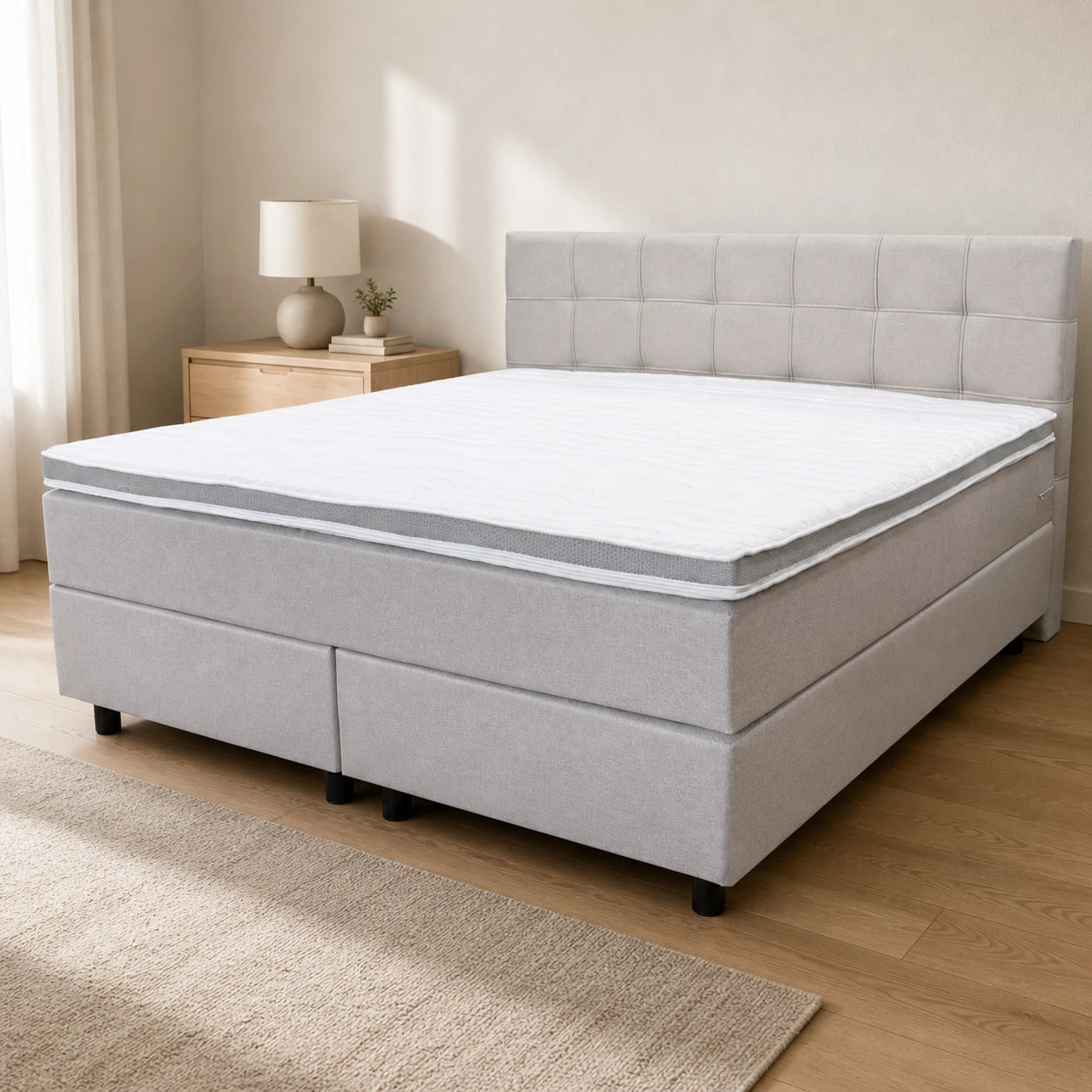 Boxspringbett 180x200 Stoff Beige 5 Teilig