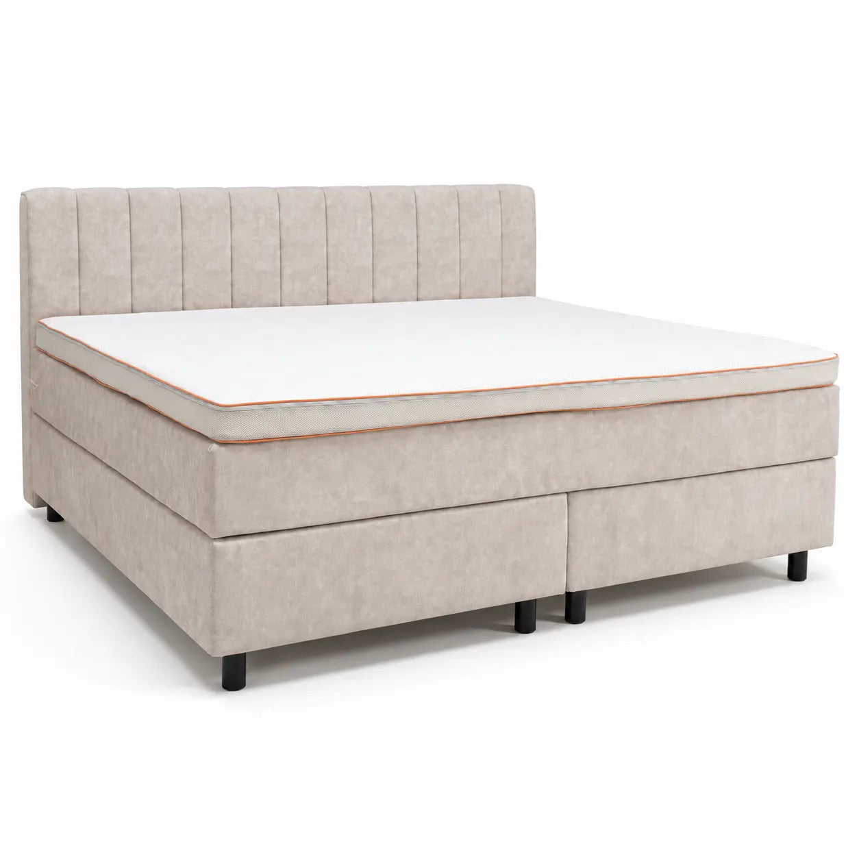 Boxspringbett 200x200 Beige Creme Stoff 5 Teilig