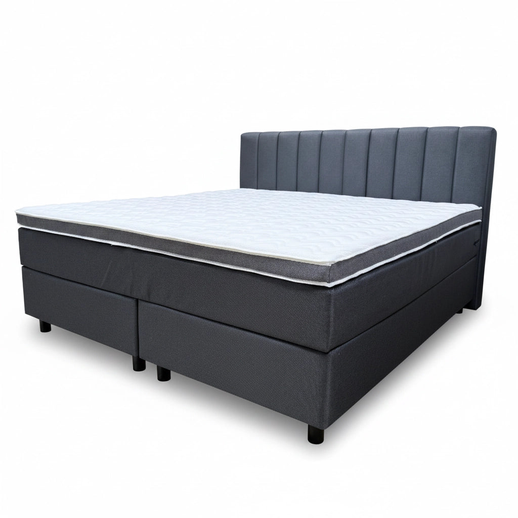 Boxspringbett 200x200 Dunkelgrau Stoff 5 Teilig