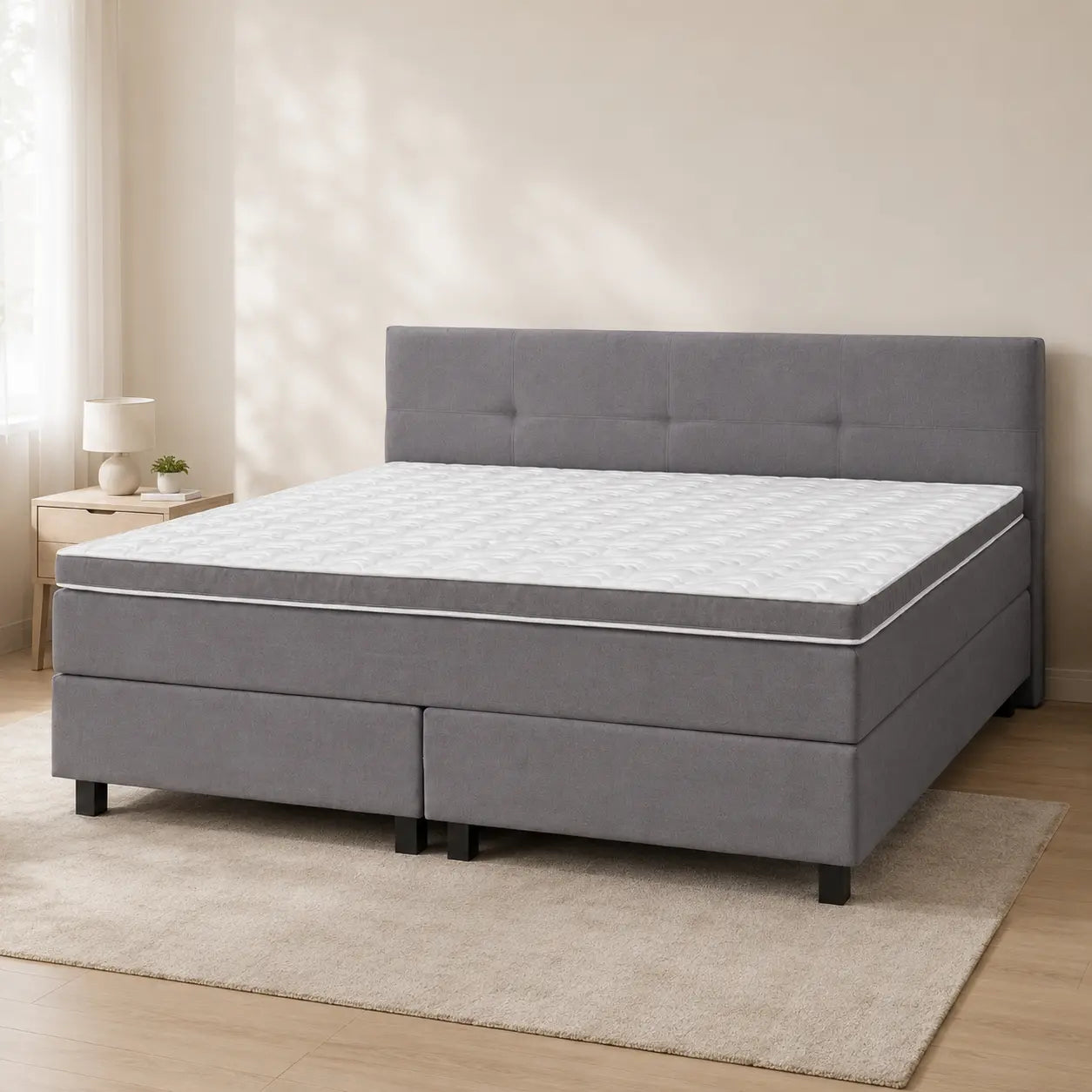 Boxspringbett 200x220 Stoff Grau Dunkelgrau 5 Teilig