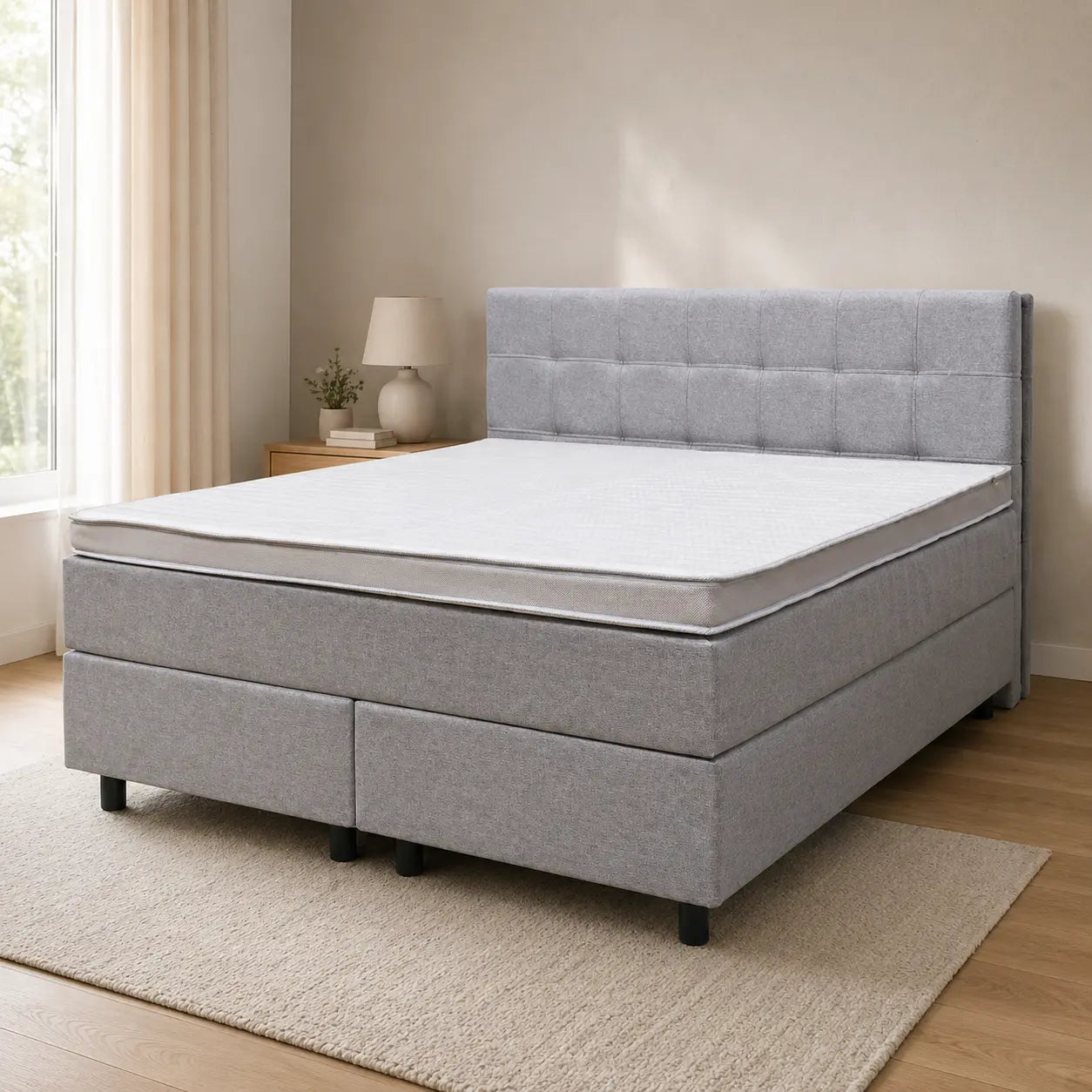 Boxspringbett 160x200 Stoff Grau 5 Teilig