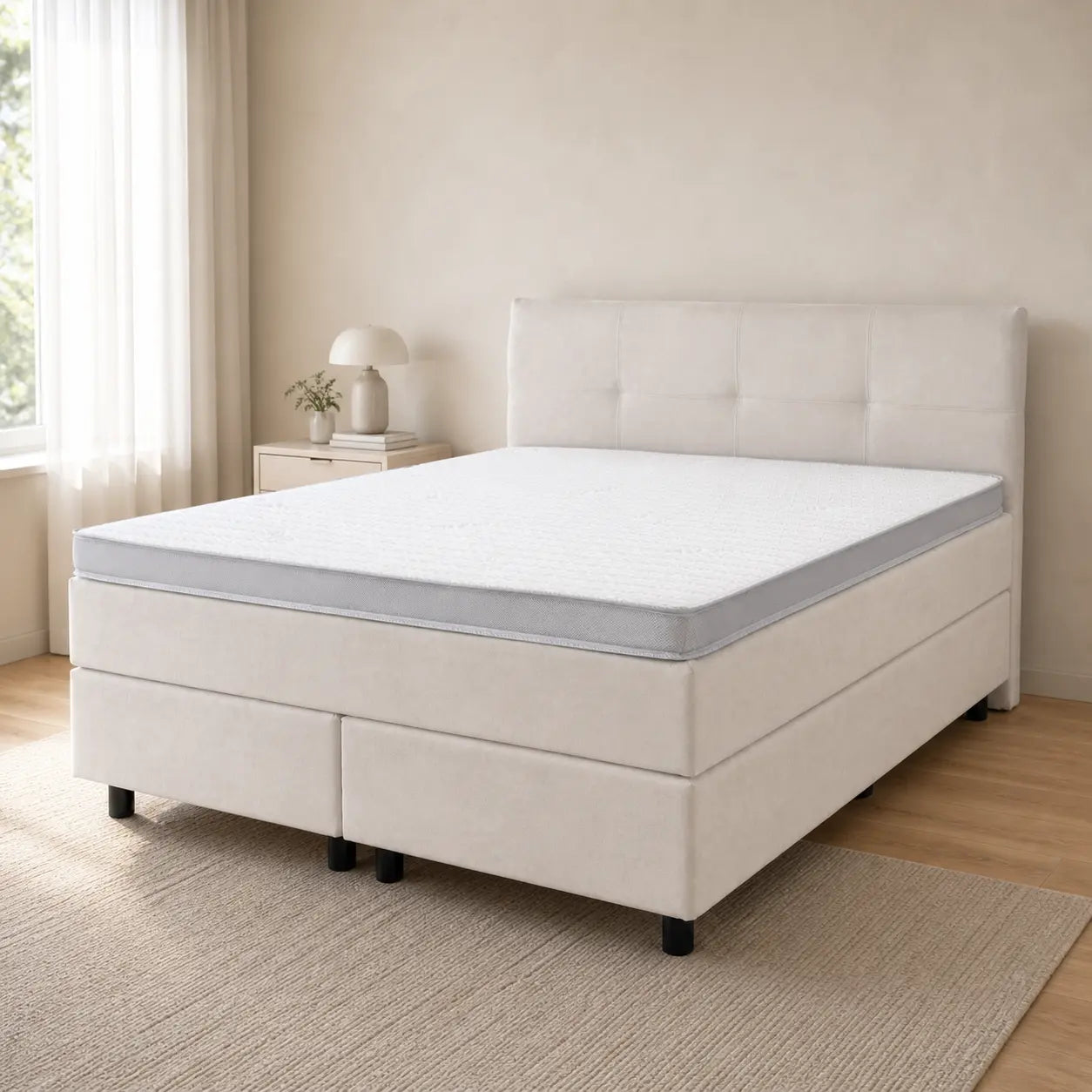 Boxspringbett 160x200 Stoff Beige Creme 5 Teilig