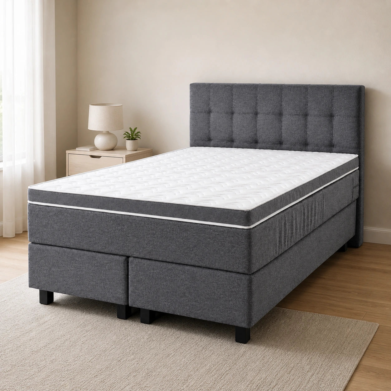 Boxspringbett 140x200 Stoff Grau 5 Teilig