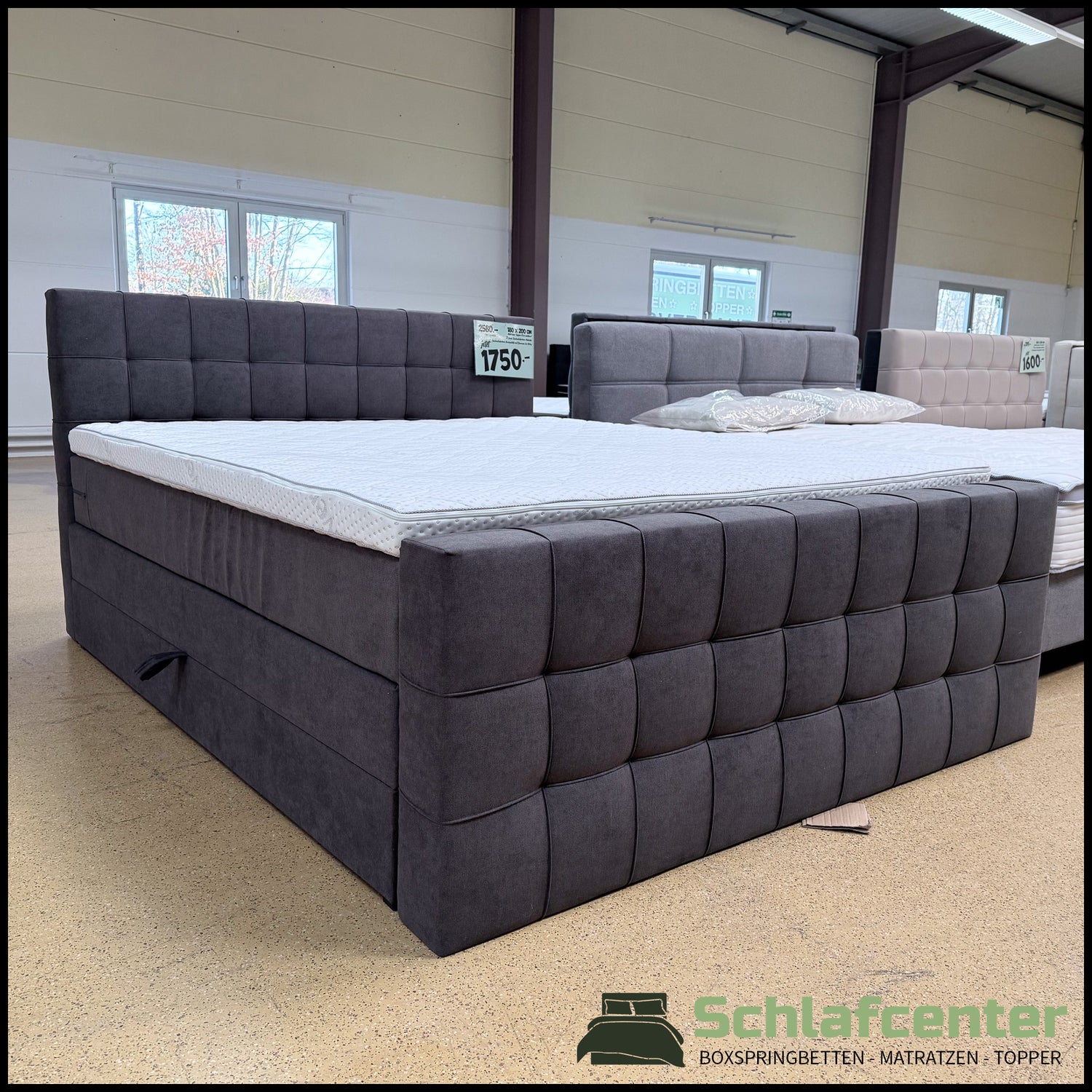 Boxspringbett 180x200 Stauraum Grau Stoff 6 Teilig