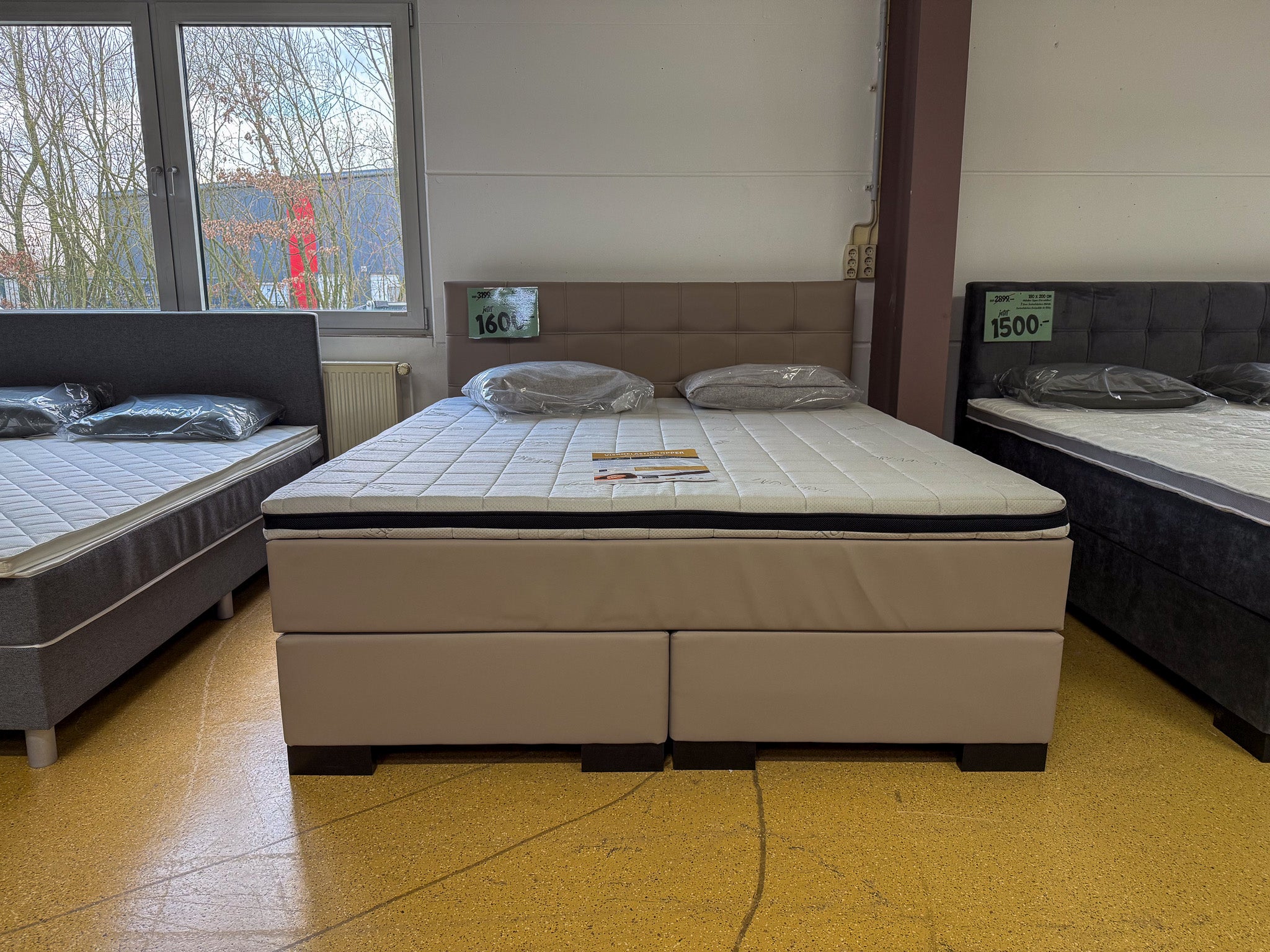 Boxspringbett 180x200 Beige Kunstleder 5 Teilig