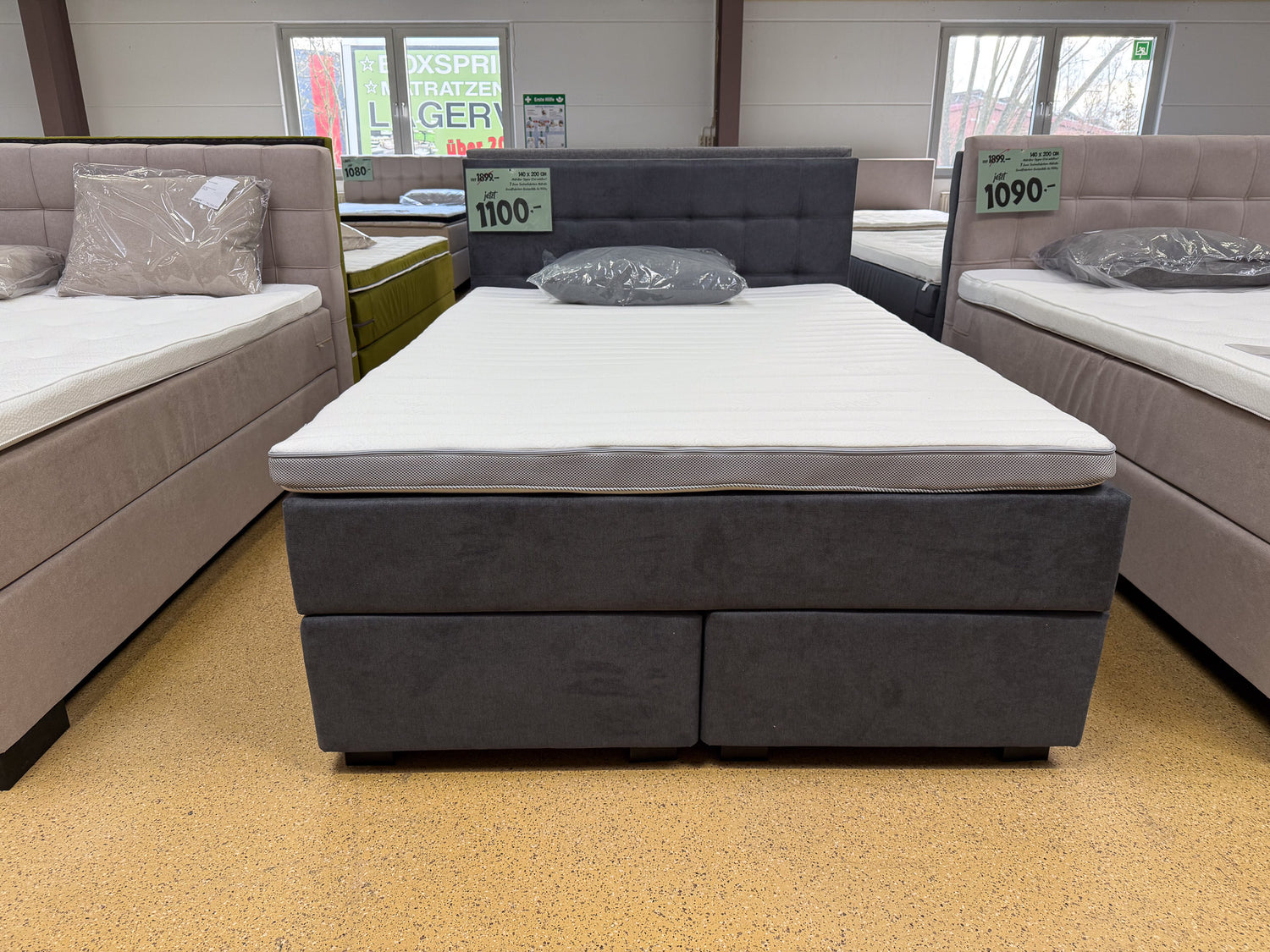 Boxspringbett 140x200 Grau 5 Teilig
