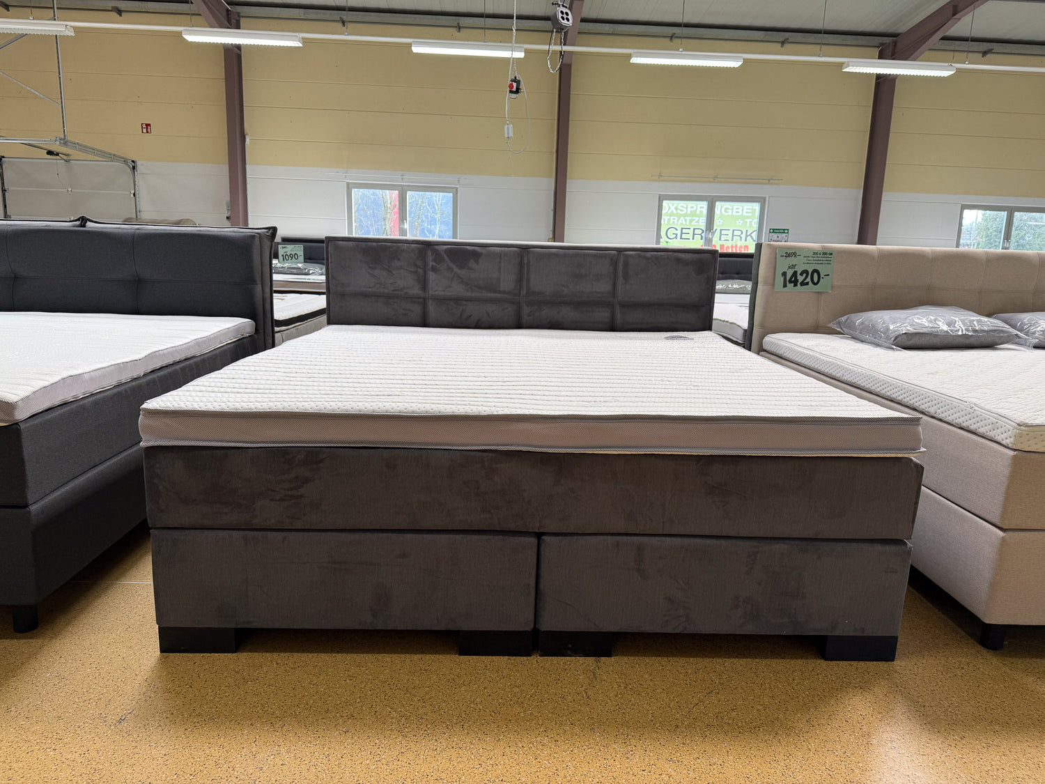 Boxspringbett 200x200 Grau Samt 5 Teilig