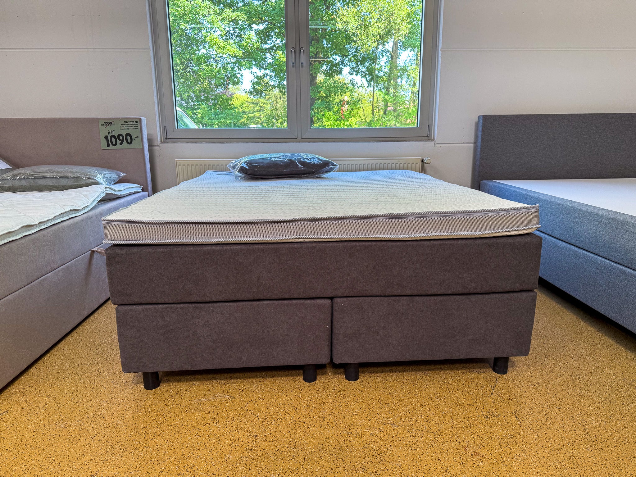 Boxspringbett 160x200 Grau 4 Teilig ohne Kopfteil