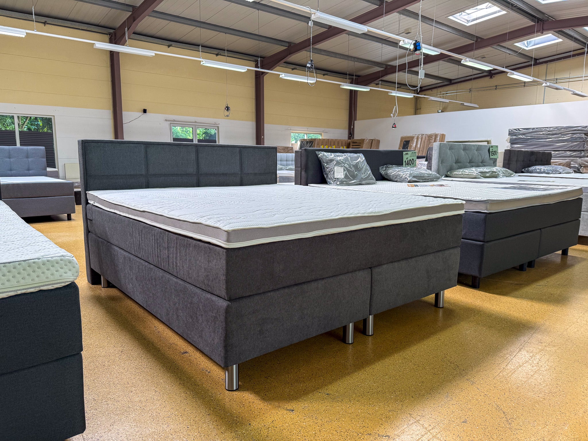 Boxspringbett 180x200 Stoff Grau 5 Teilig