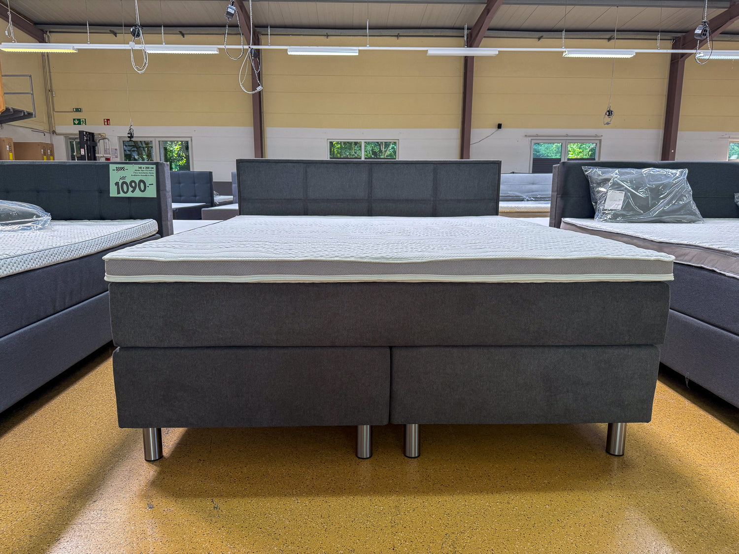 Boxspringbett 180x200 Stoff Grau 5 Teilig