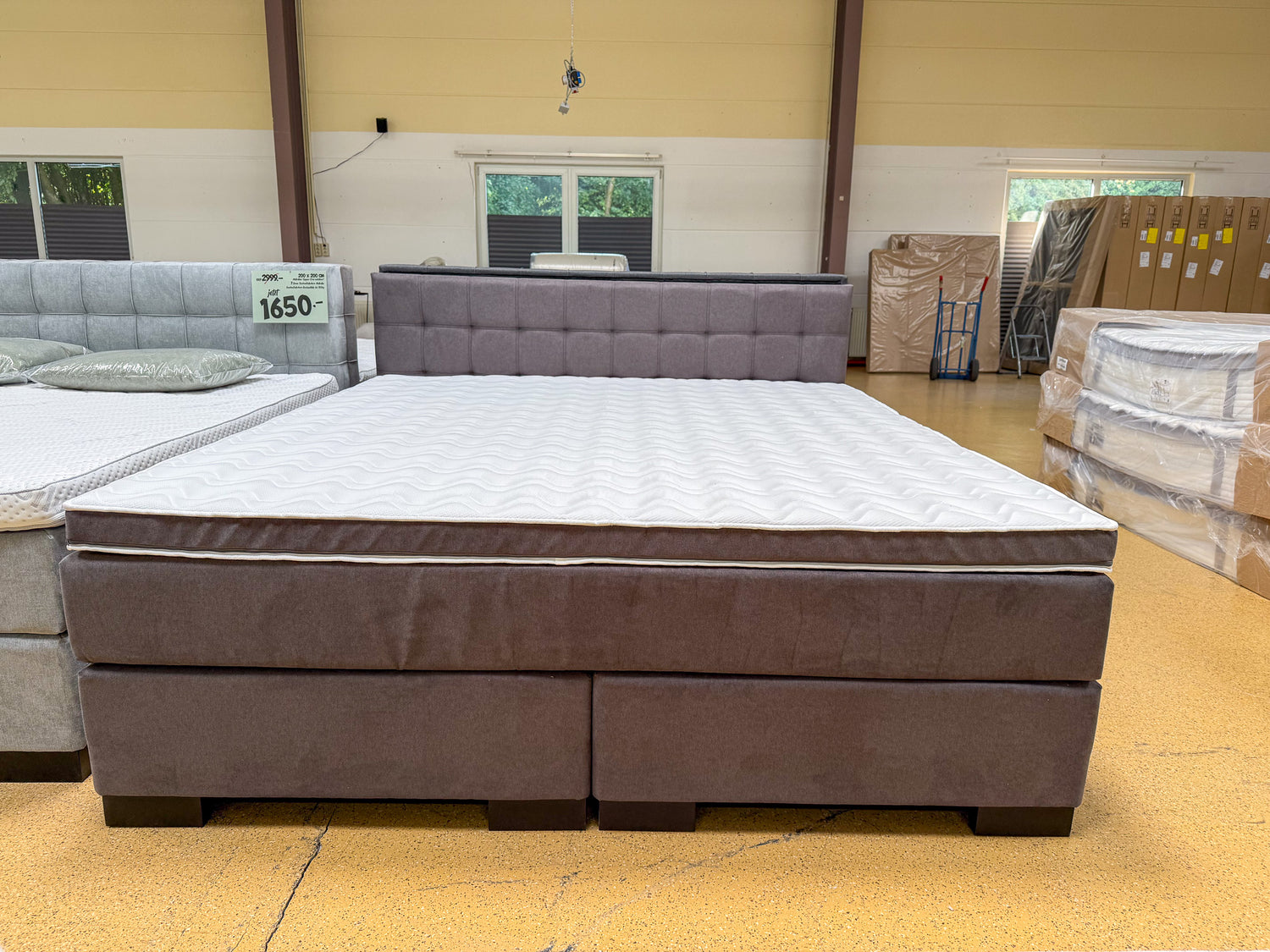 Boxspringbett 200x220 Stoff Grau 5 Teilig
