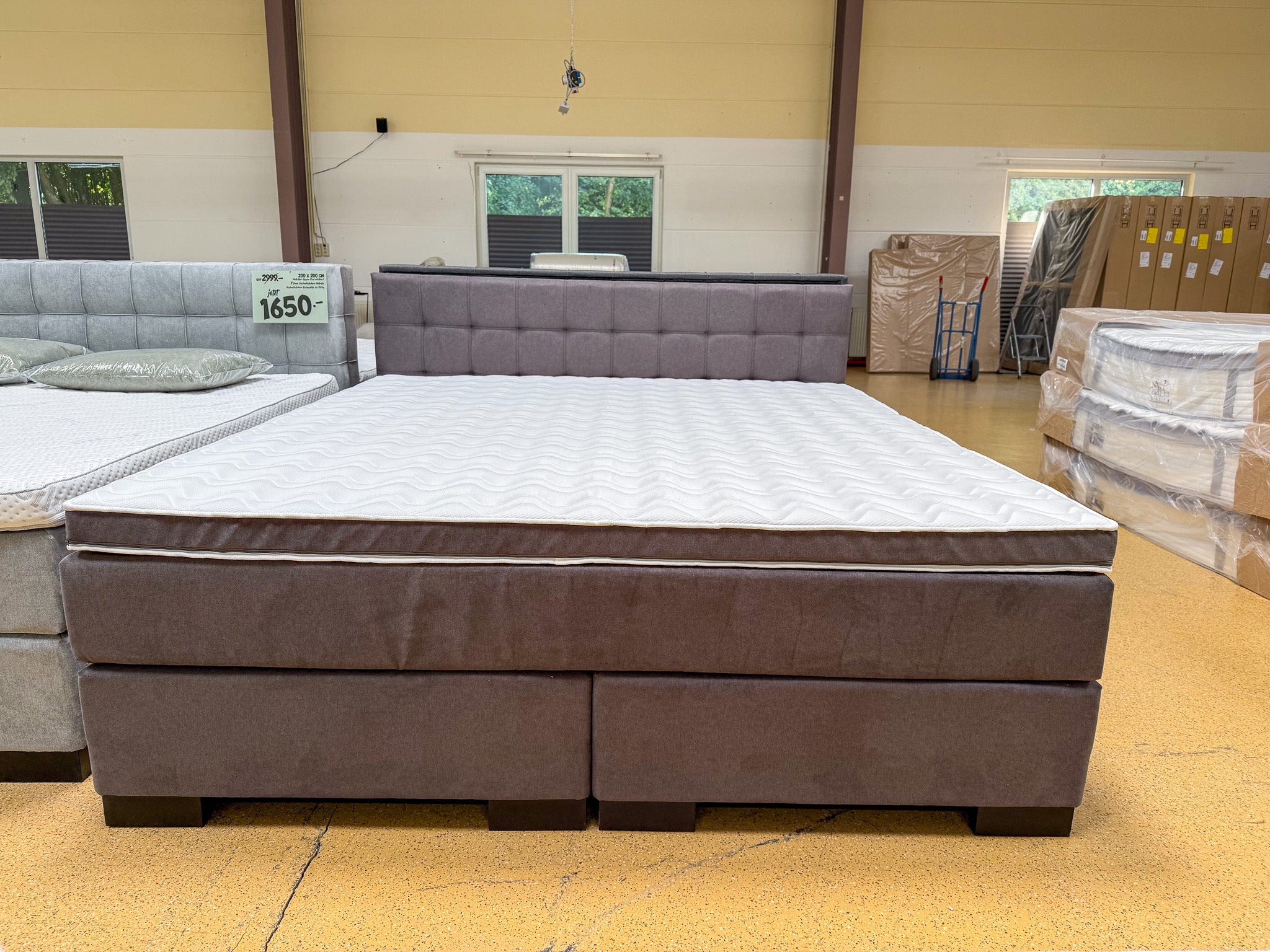 Boxspringbett 200x220 Stoff Grau 5 Teilig