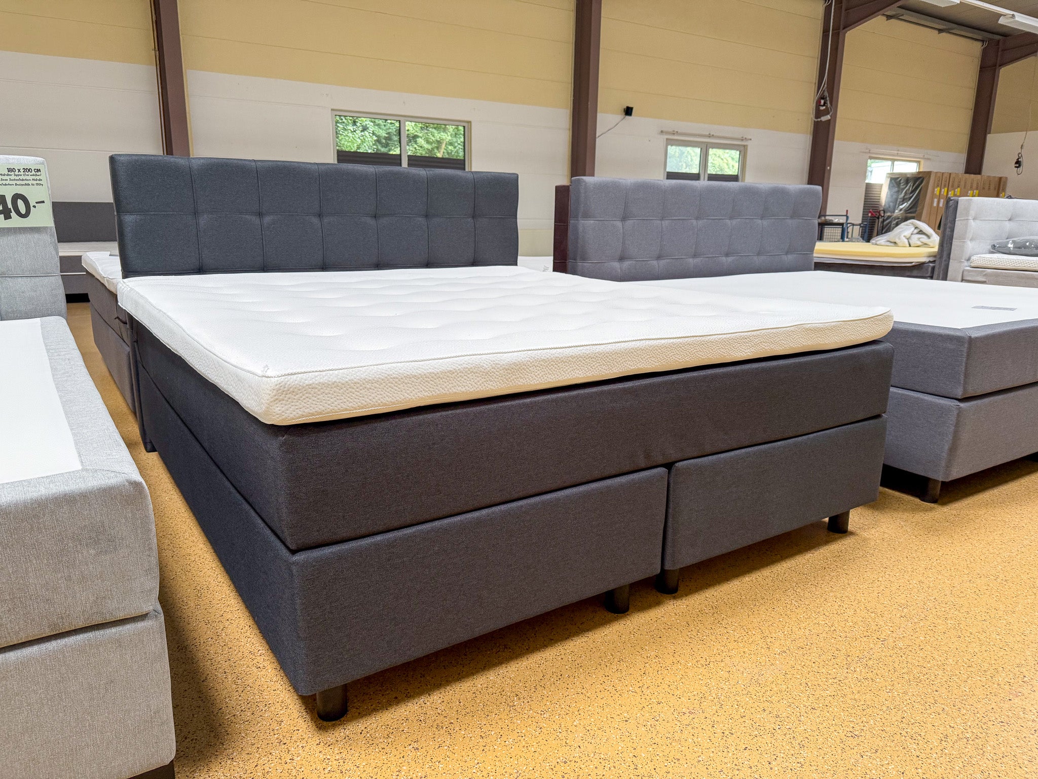 Boxspringbett 180x200 Dunkelgrau Stoff 5 Teilig