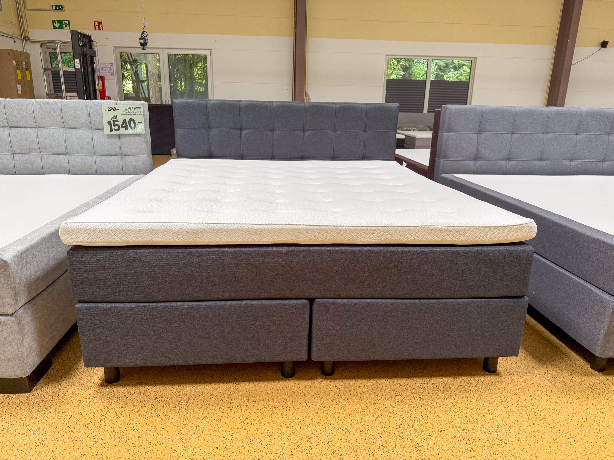 Boxspringbett 180x200 Dunkelgrau Stoff 5 Teilig