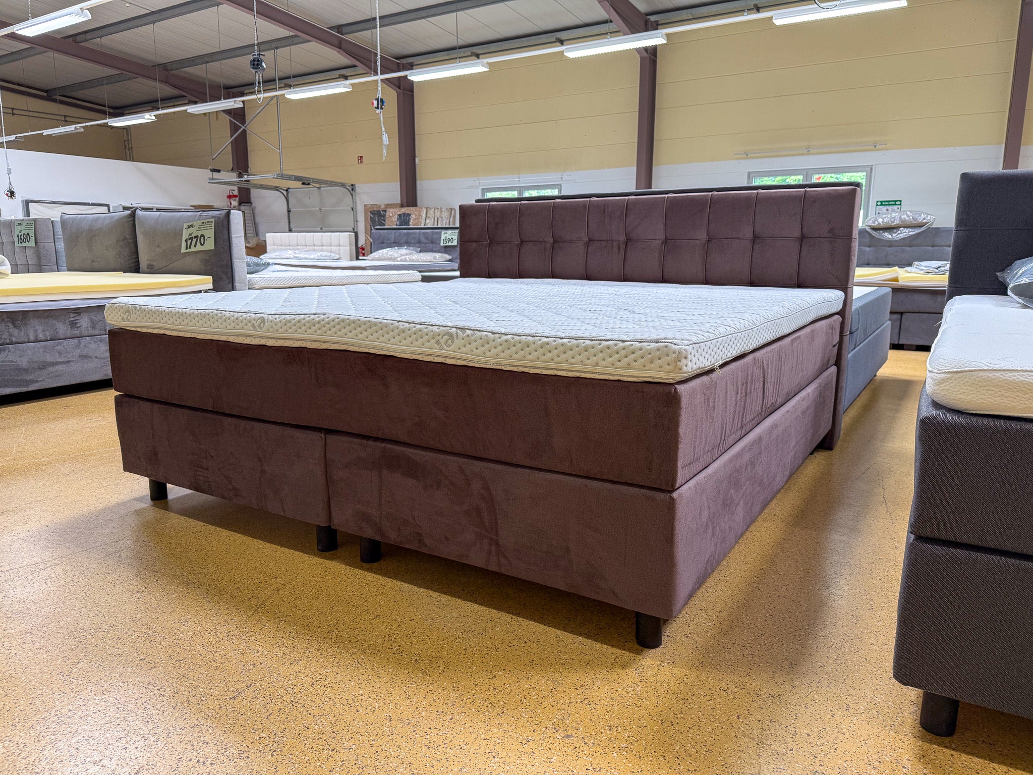 Boxspringbett 200x200 Braun Stoff Samt 5 Teilig