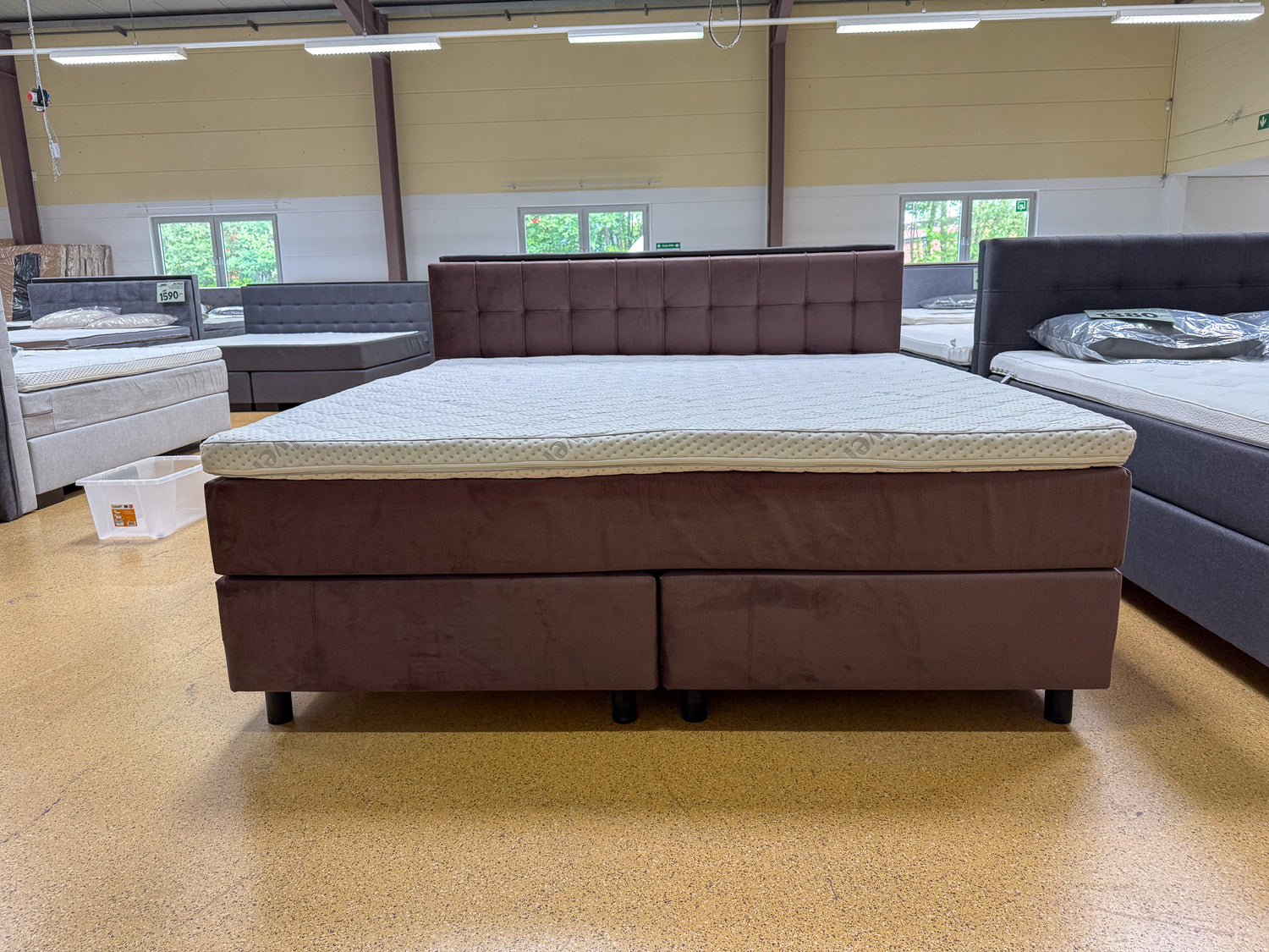 Boxspringbett 200x200 Braun Stoff Samt 5 Teilig