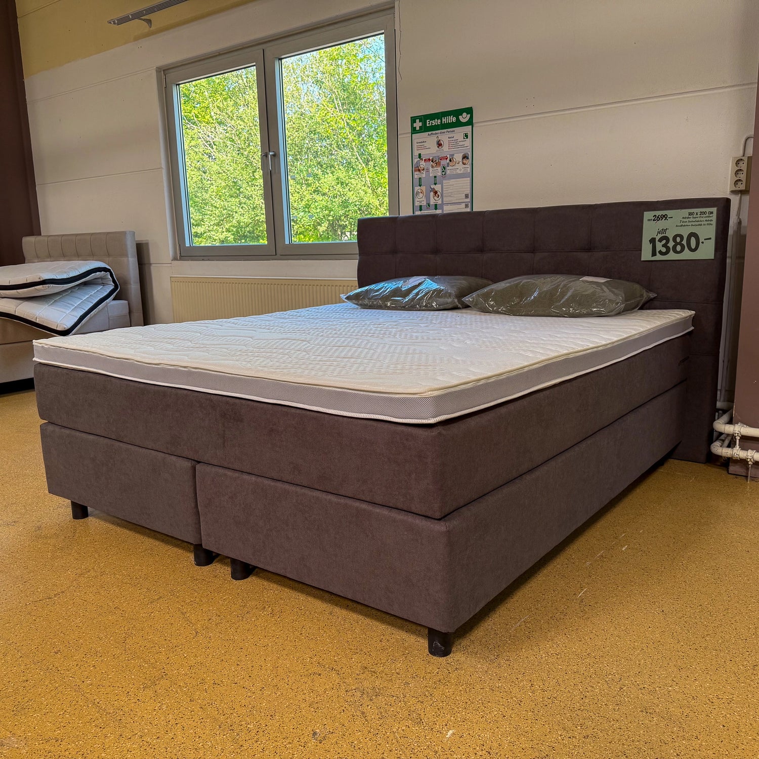 Boxspringbett 180x200 Stoff Grau 5 Teilig