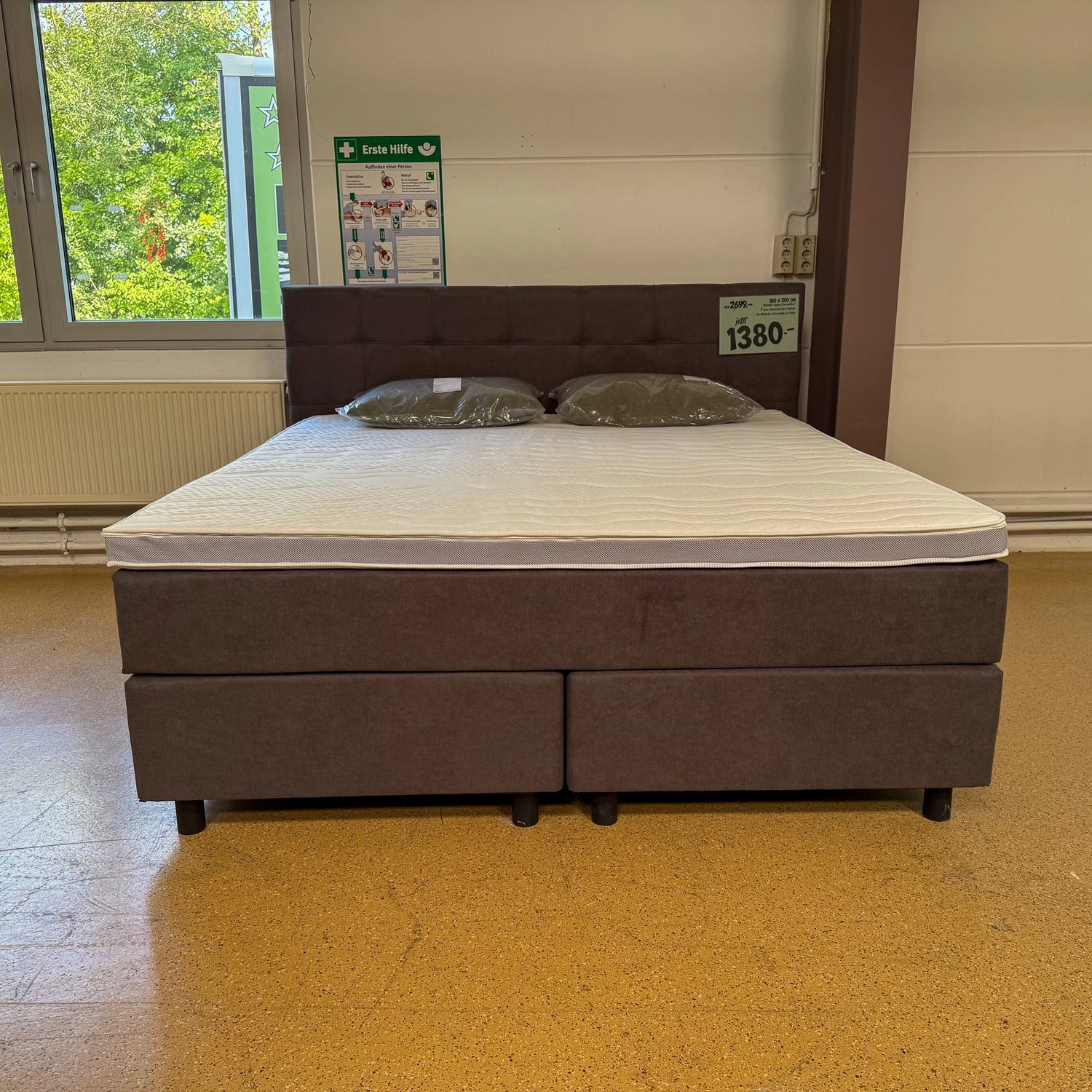 Boxspringbett 180x200 Stoff Grau 5 Teilig