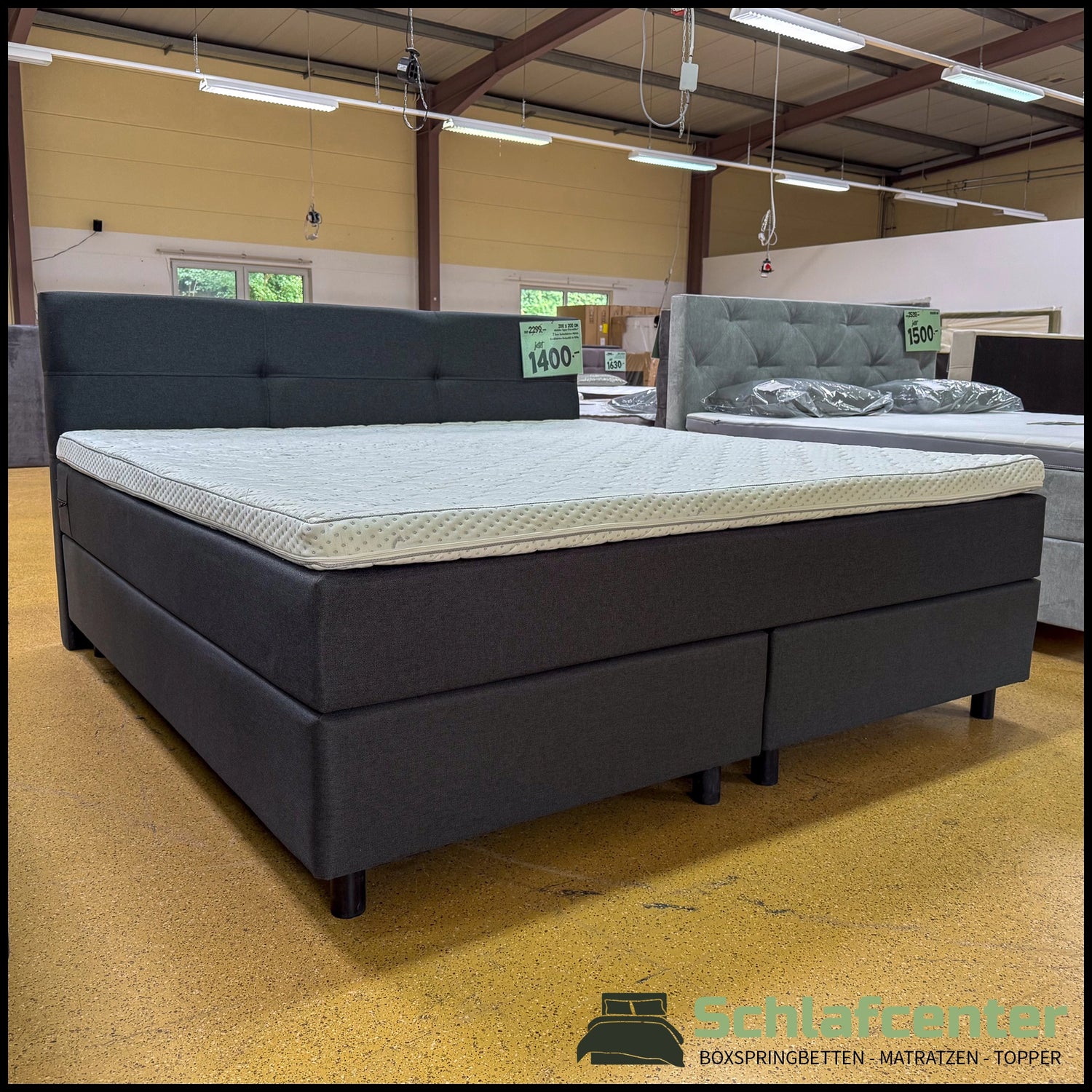Boxspringbett 200x200 Stoff Grau 5 Teilig
