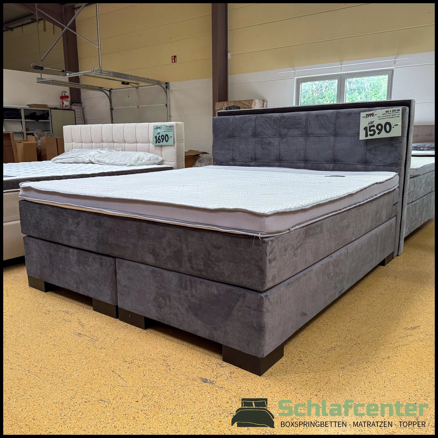 Boxspringbett 180x200 Stoff Grau Samt 5 Teilig