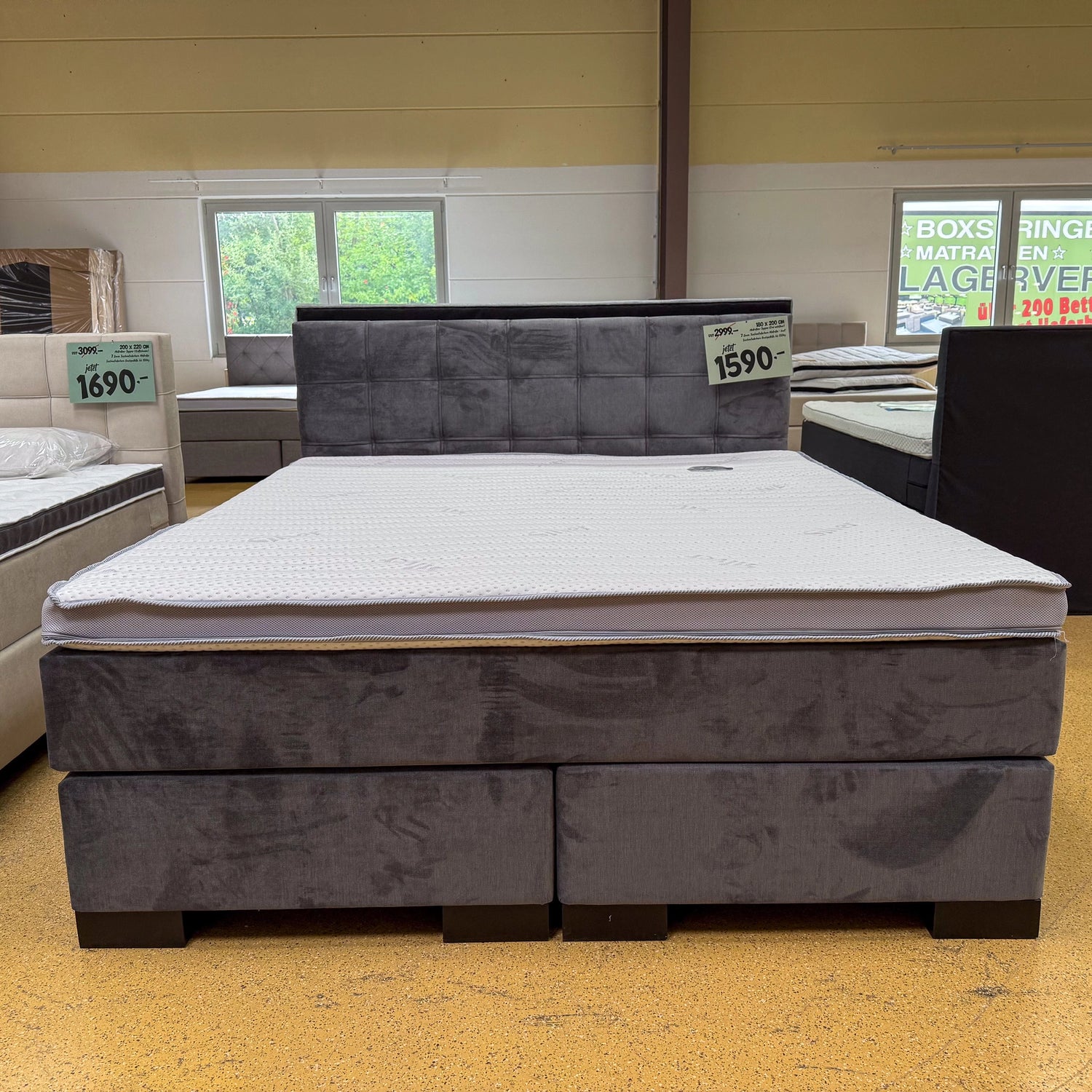 Boxspringbett 180x200 Stoff Grau Samt 5 Teilig