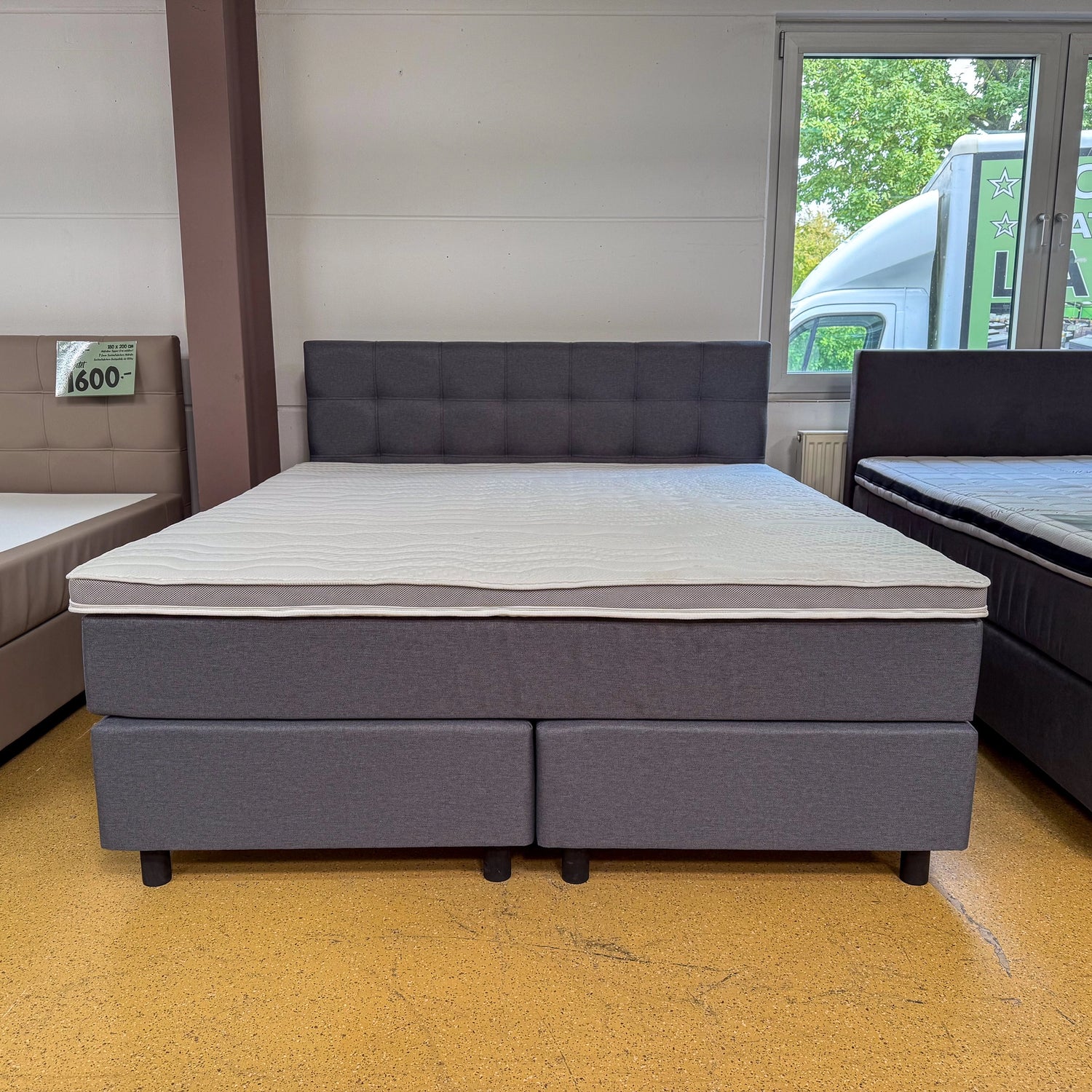 Boxspringbett 180x200 Stoff Grau 5 Teilig