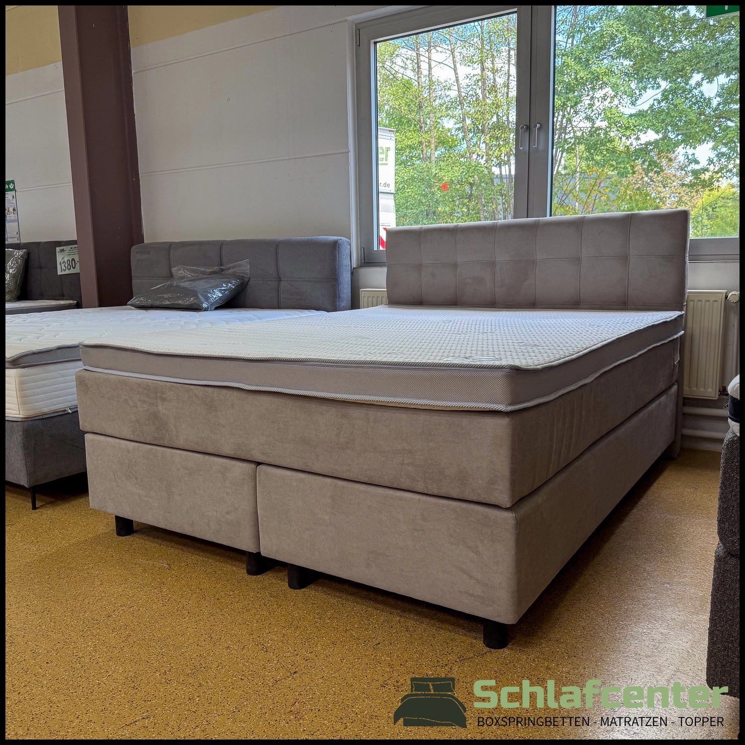 Boxspringbett 160x200 Stoff Beige 5 Teilig