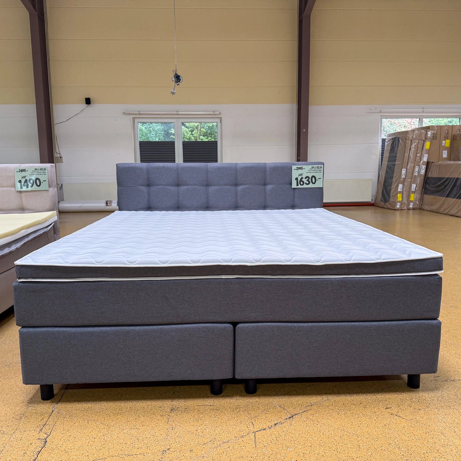 Boxspringbett 200x220 Stoff Grau 5 Teilig