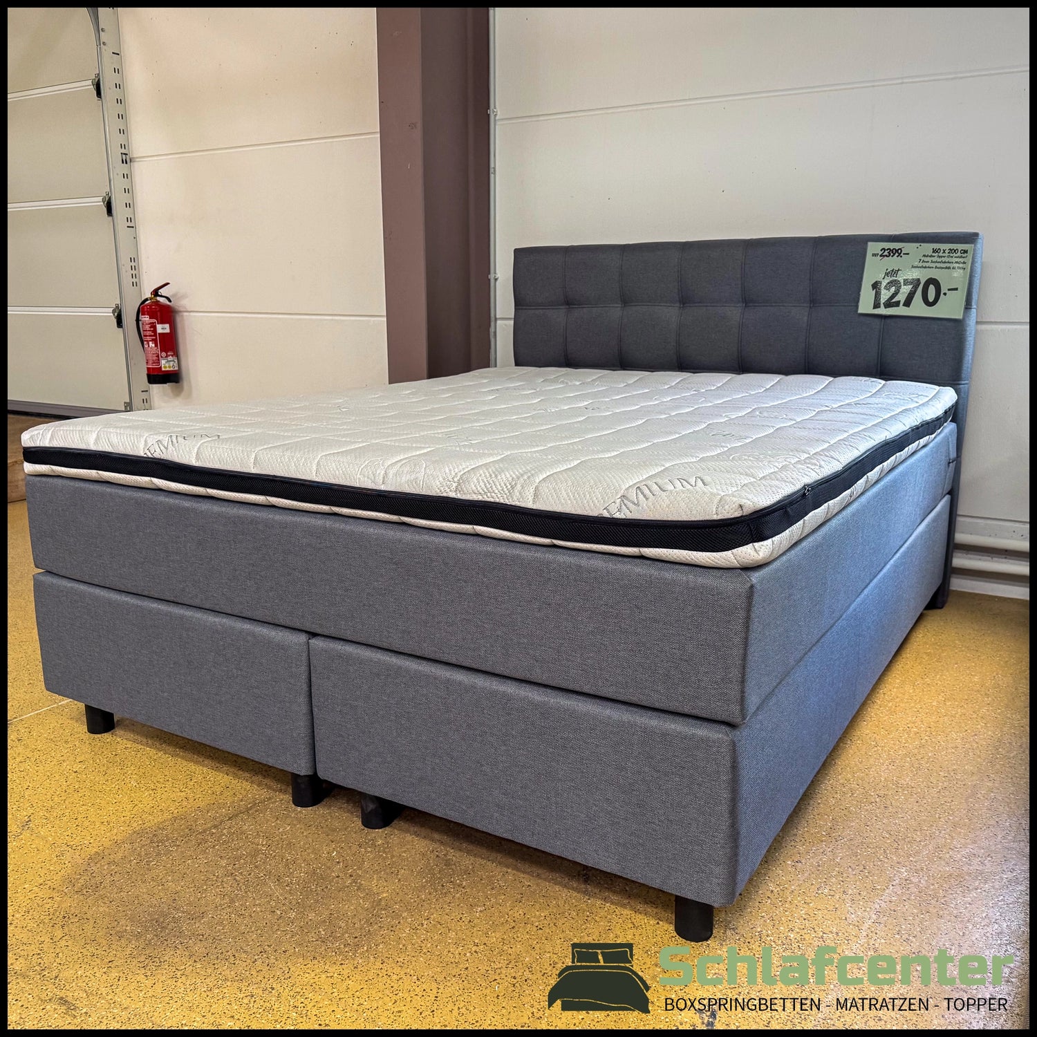 Boxspringbett 160x200 Stoff Grau 5 Teilig