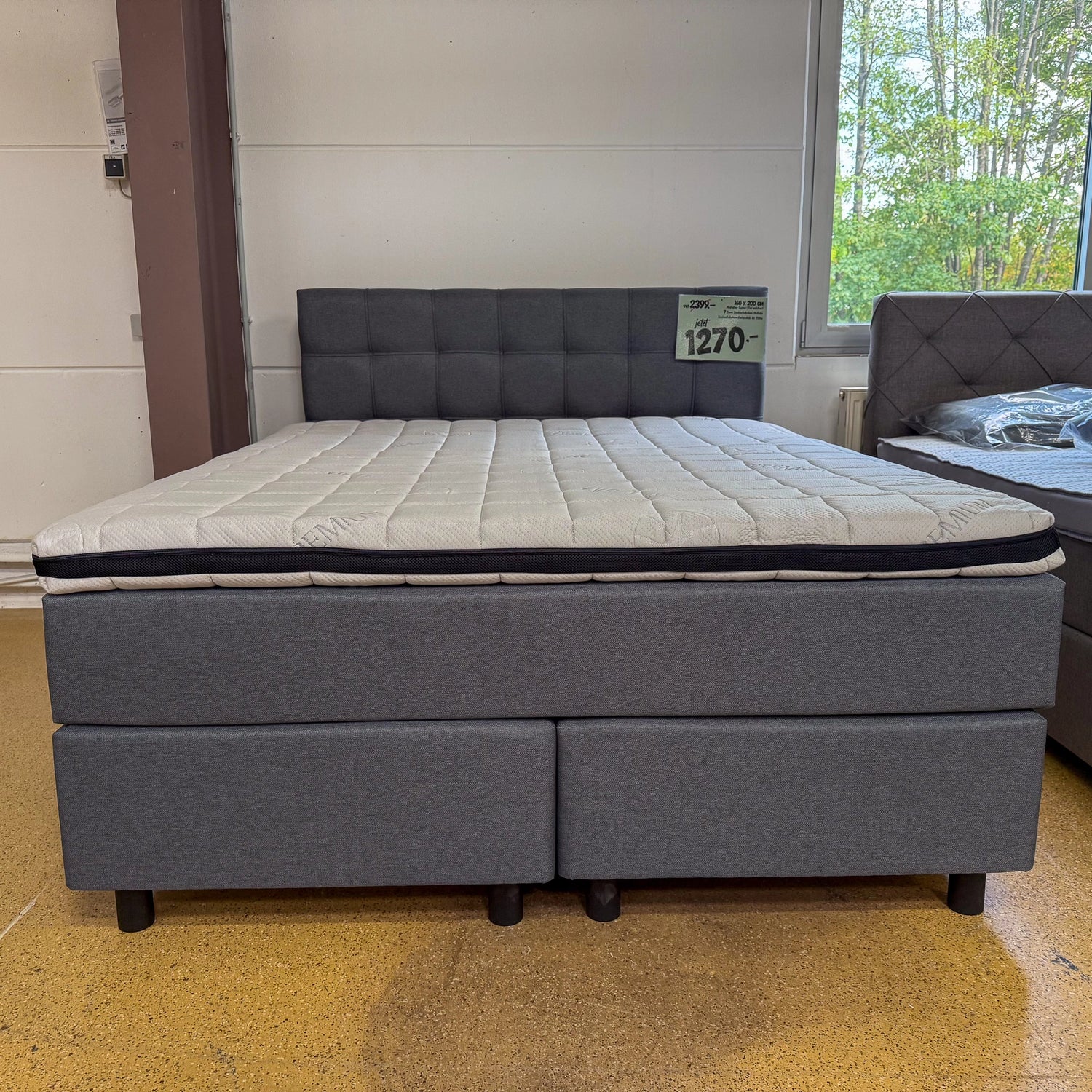 Boxspringbett 160x200 Stoff Grau 5 Teilig