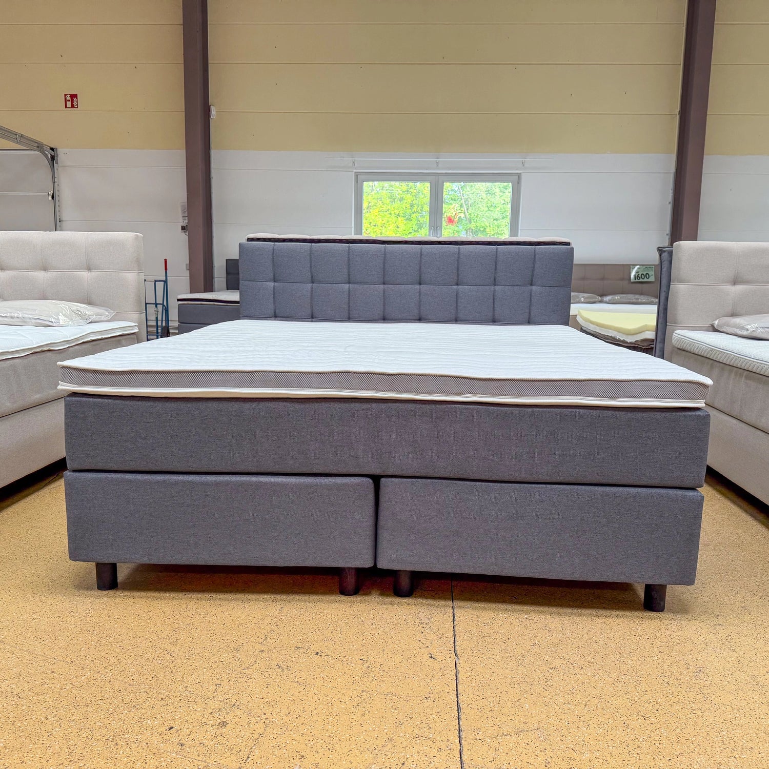 Boxspringbett 180x200 Stoff Grau 5 Teilig